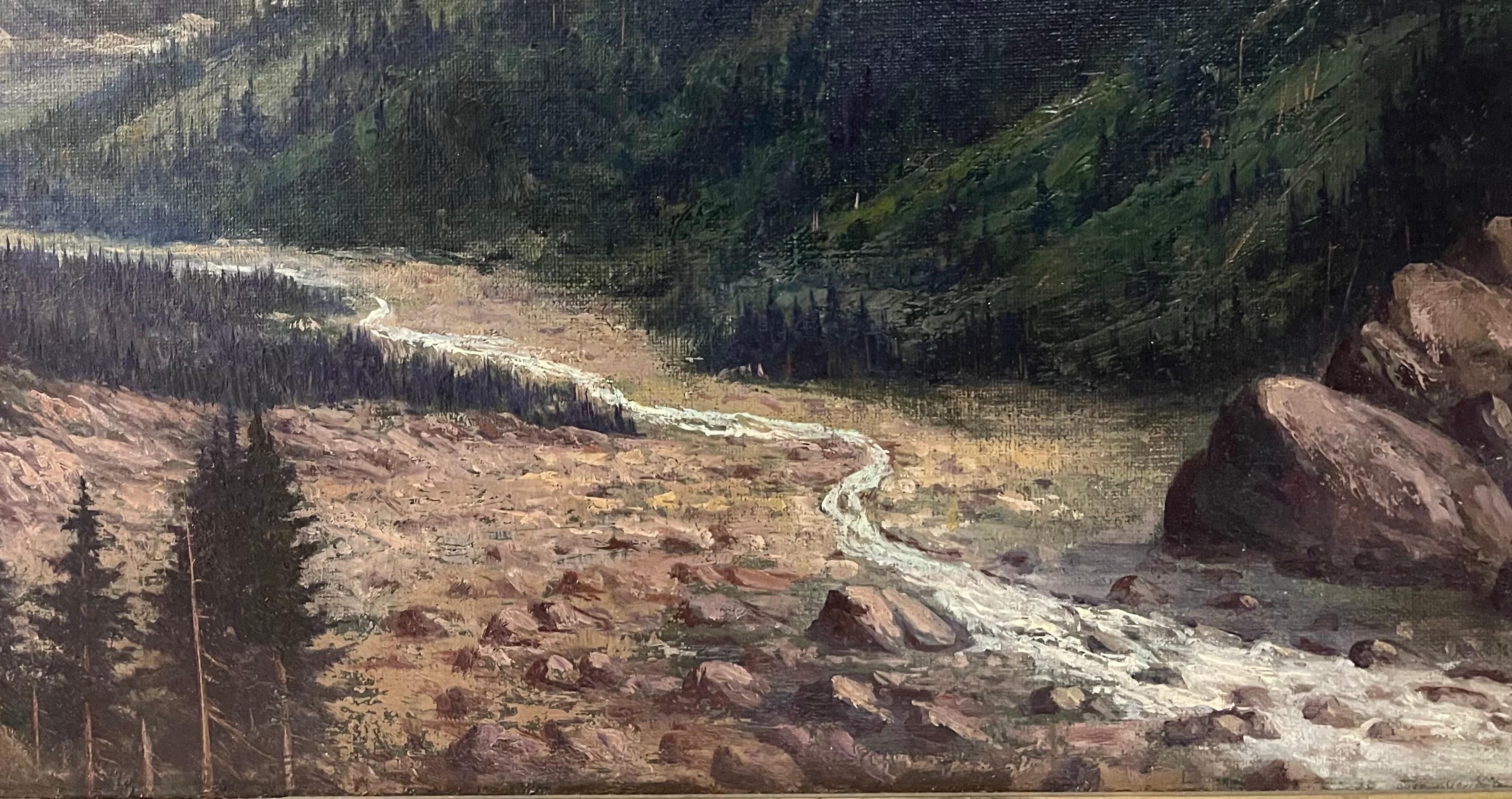 RARE Panoramic Antoque 1870’s Western Mount Rainier Oregon Landscape Painting 6