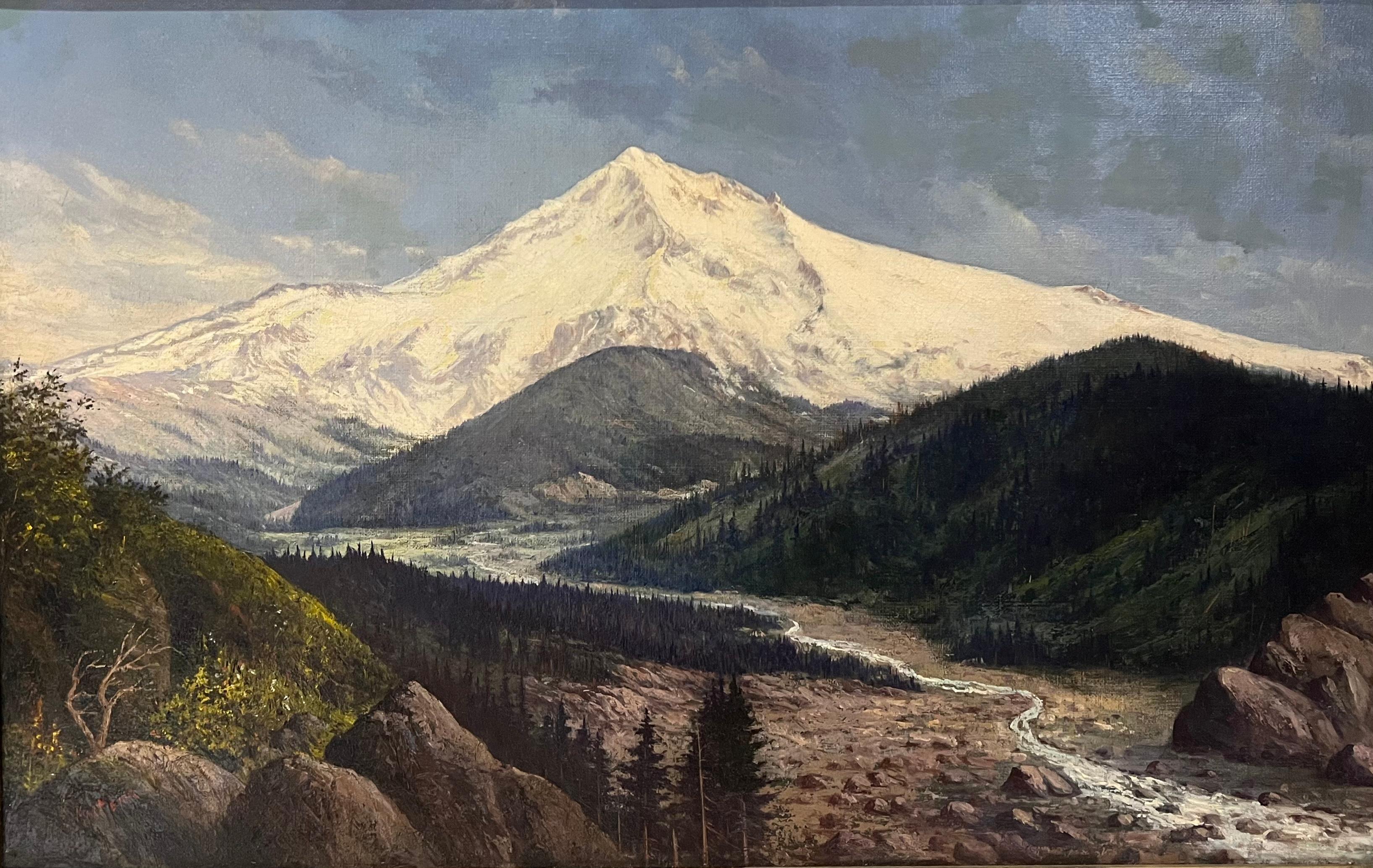 RARE Panoramic Antoque 1870’s Western Mount Rainier Oregon Landscape Painting 7
