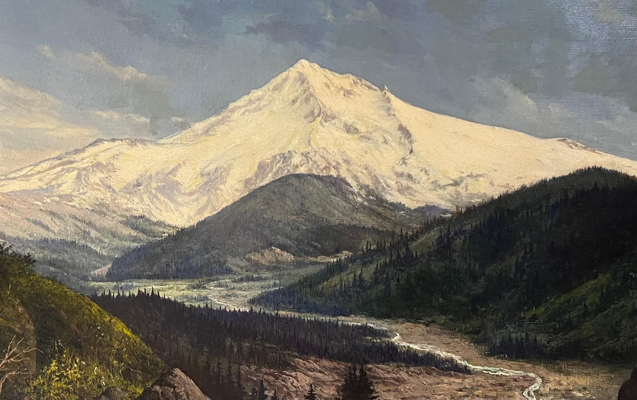 RARE Panoramic Antoque 1870’s Western Mount Rainier Oregon Landscape Painting 8
