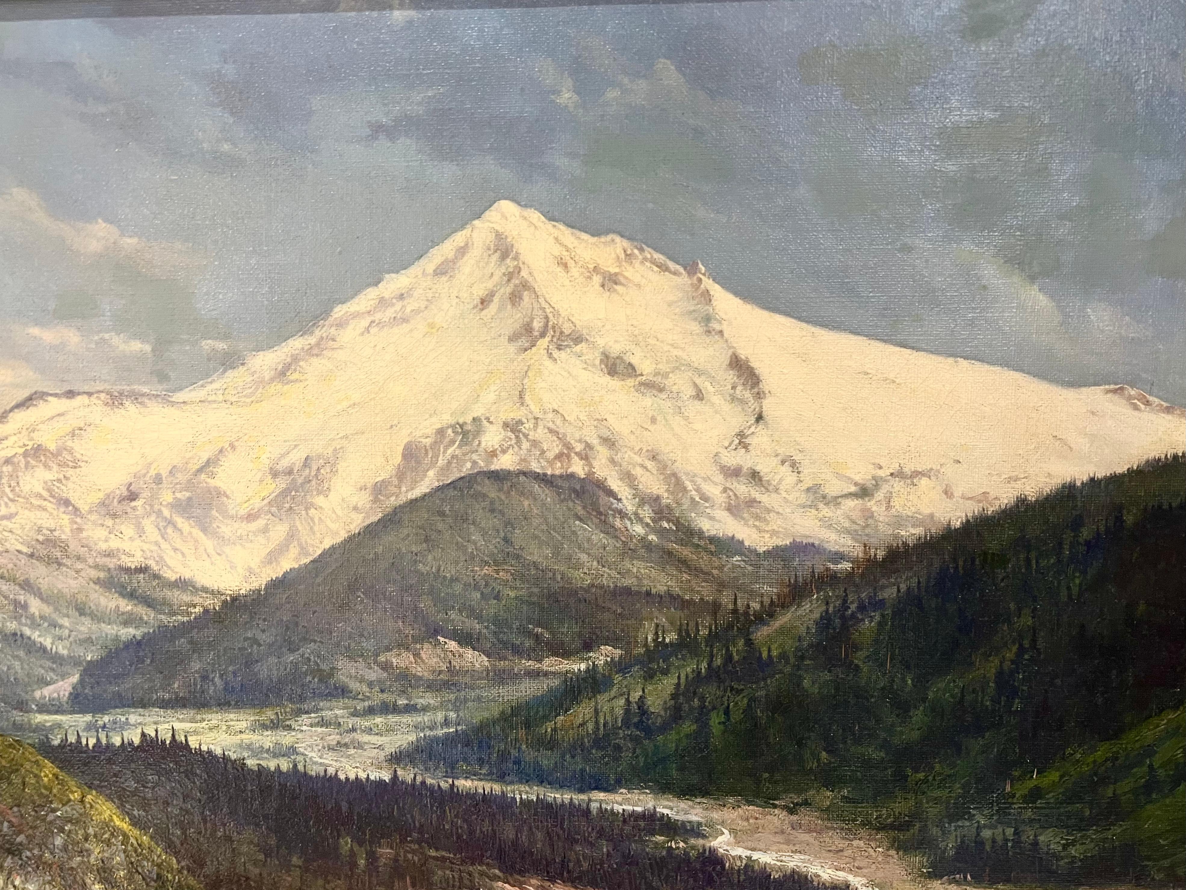 RARE Panoramic Antoque 1870’s Western Mount Rainier Oregon Landscape Painting 9