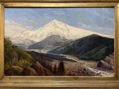 RARE Panoramic Antoque 1870’s Western Mount Rainier Oregon Landscape Painting