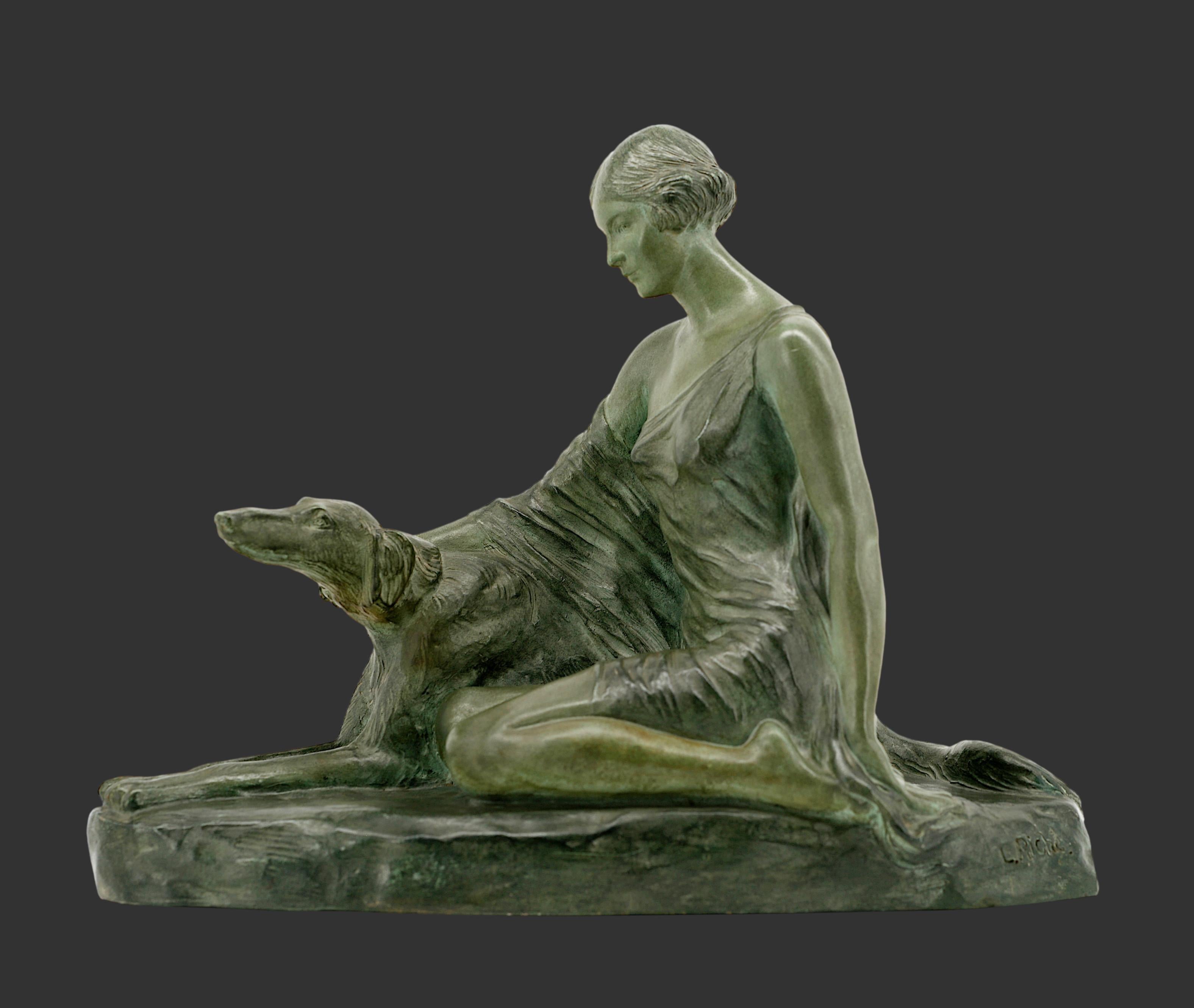 Louis RICHE Art Deco Nude Lady & Greyhound, 1930 6