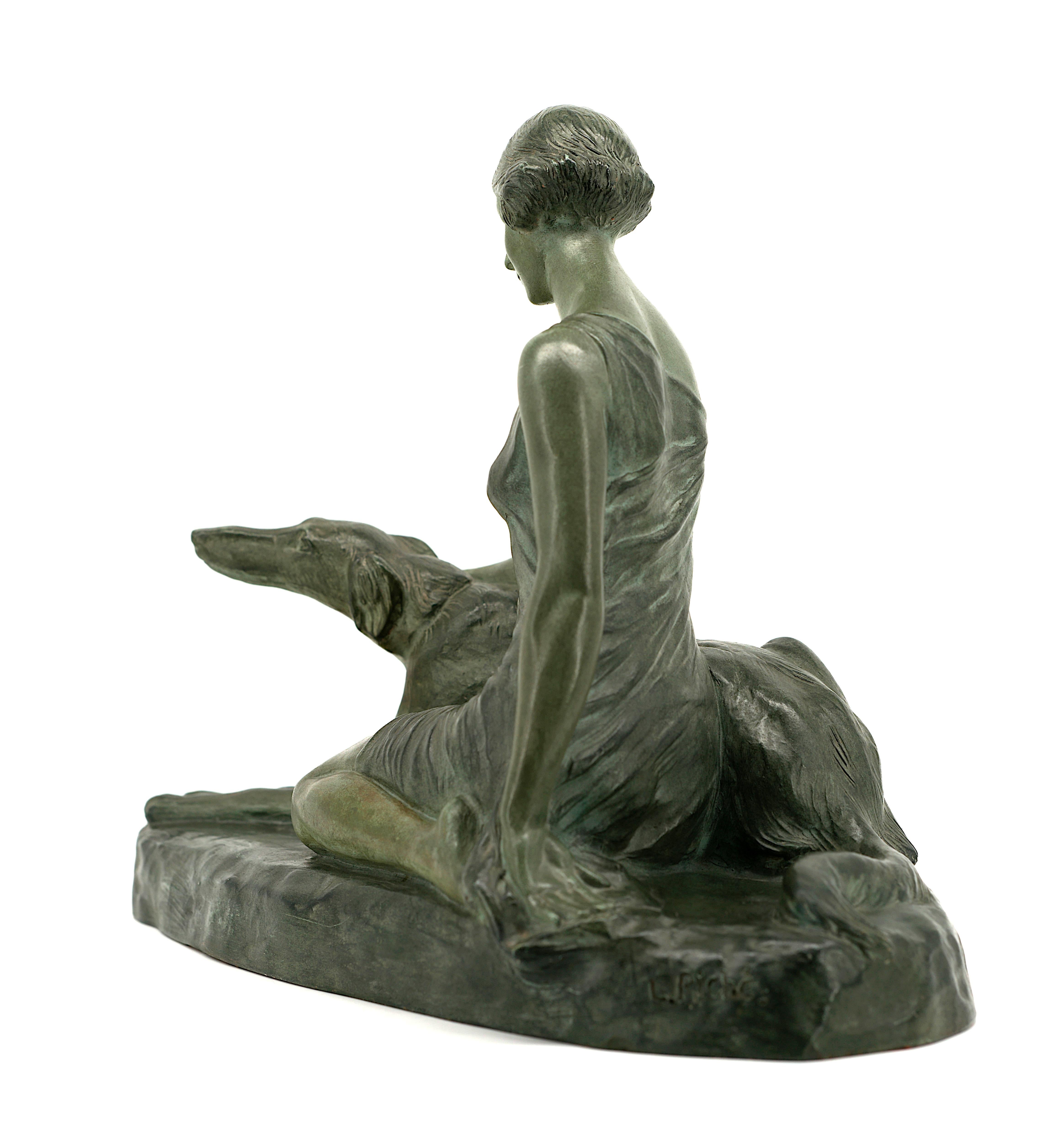 Louis RICHE Art Deco Nude Lady & Greyhound, 1930 3