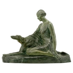 Louis RICHE Art Déco nu et lévrier, 1930
