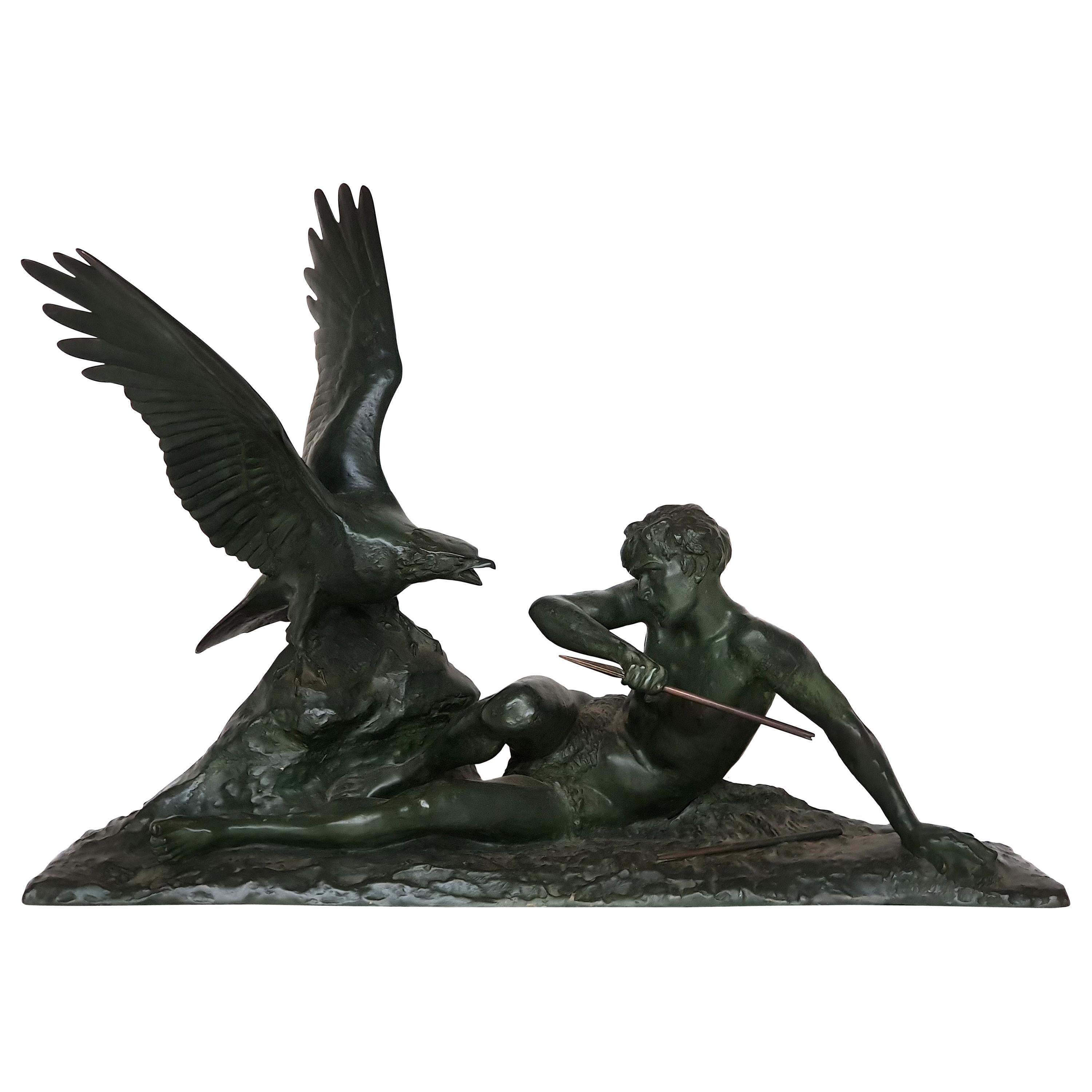 Louis Riche, Bronze Sculpture "Ganymed and Zeus", circa 1920