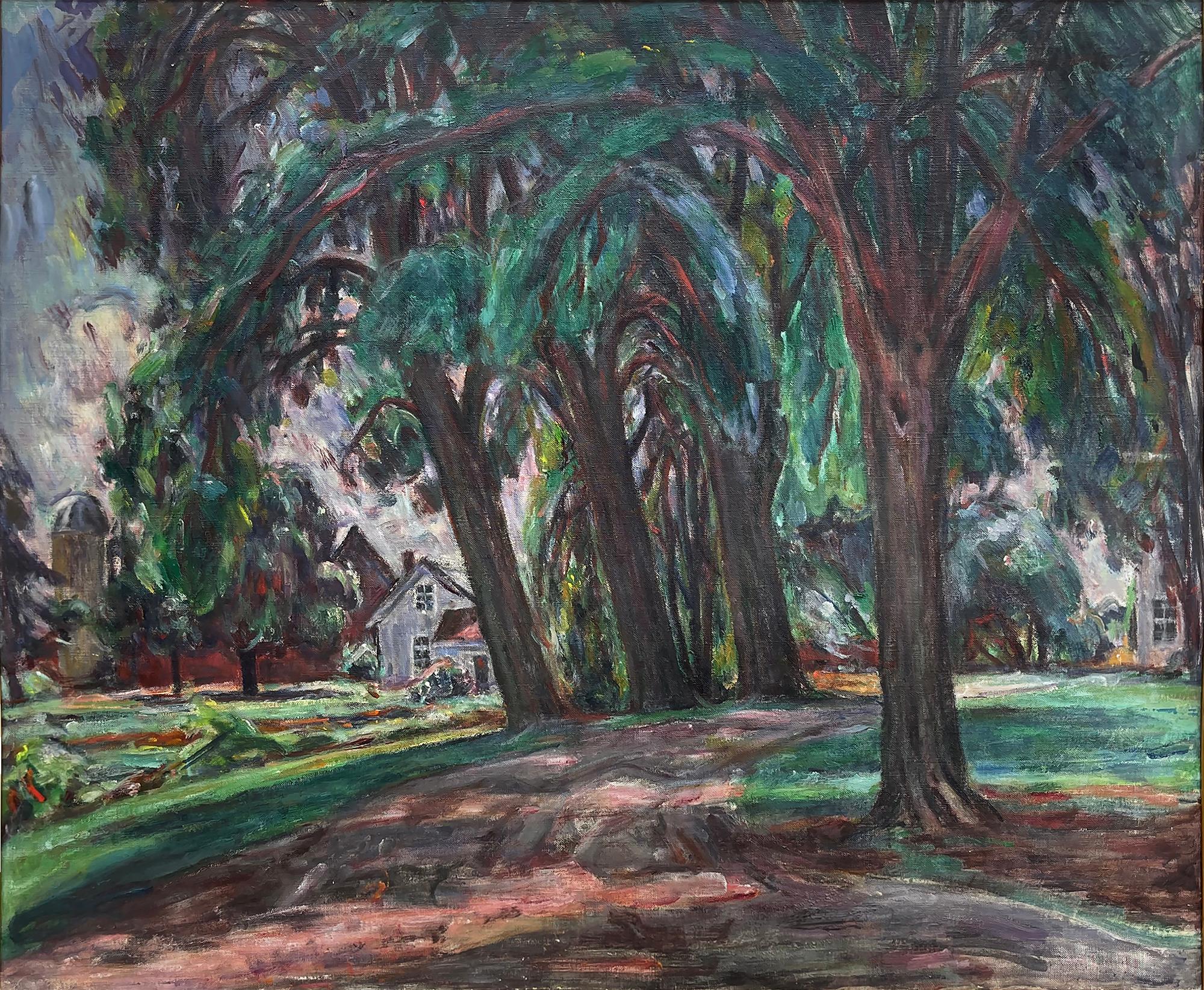 Countryside - monochromatic colors - Painting by Louis Ritman