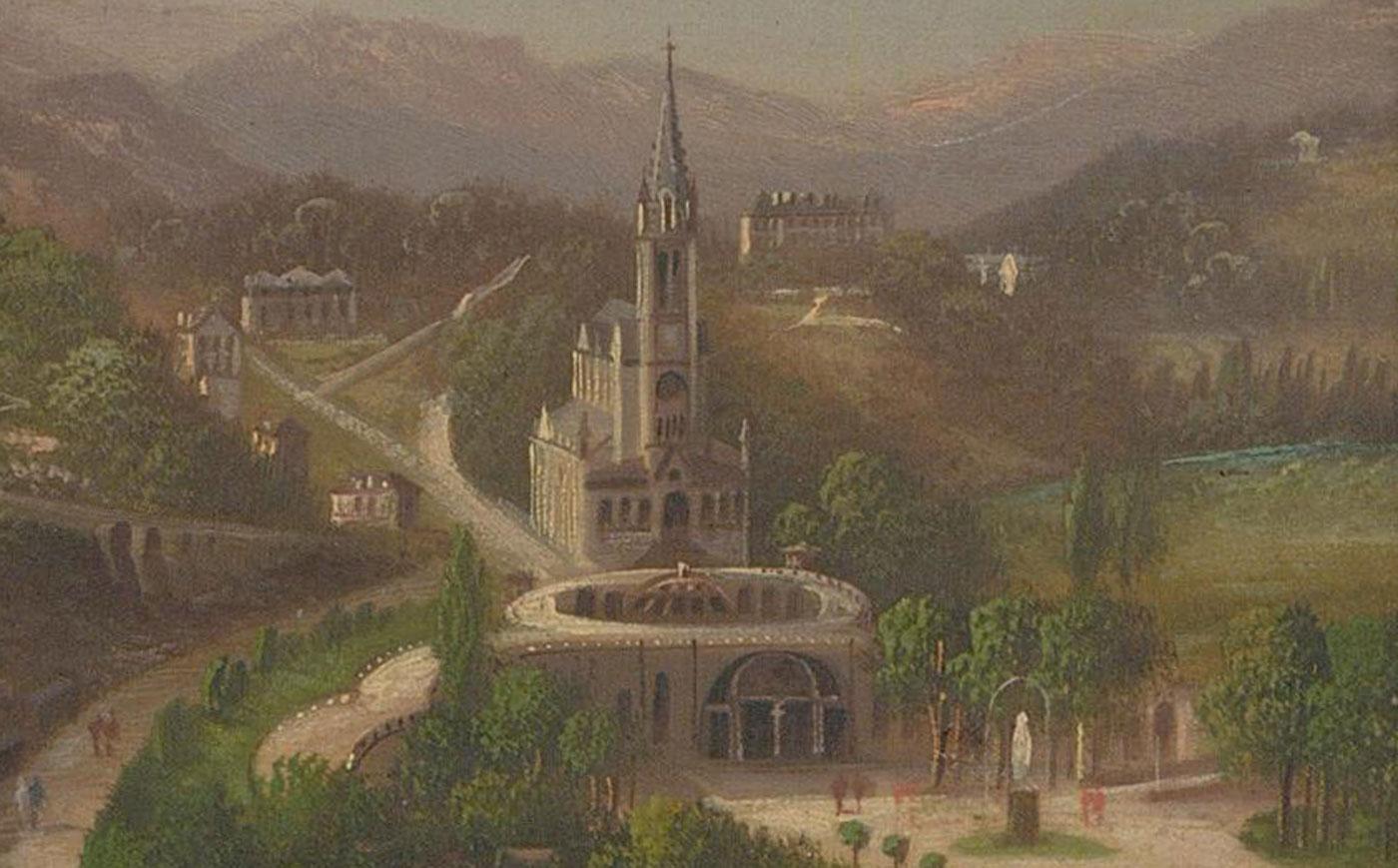 Louis Ritschard (1817-1904) - Framed Oil, The Sanctuary of Our Lady of Lourdes 1
