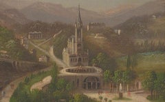 Louis Ritschard (1817-1904) - Framed Oil, The Sanctuary of Our Lady of Lourdes