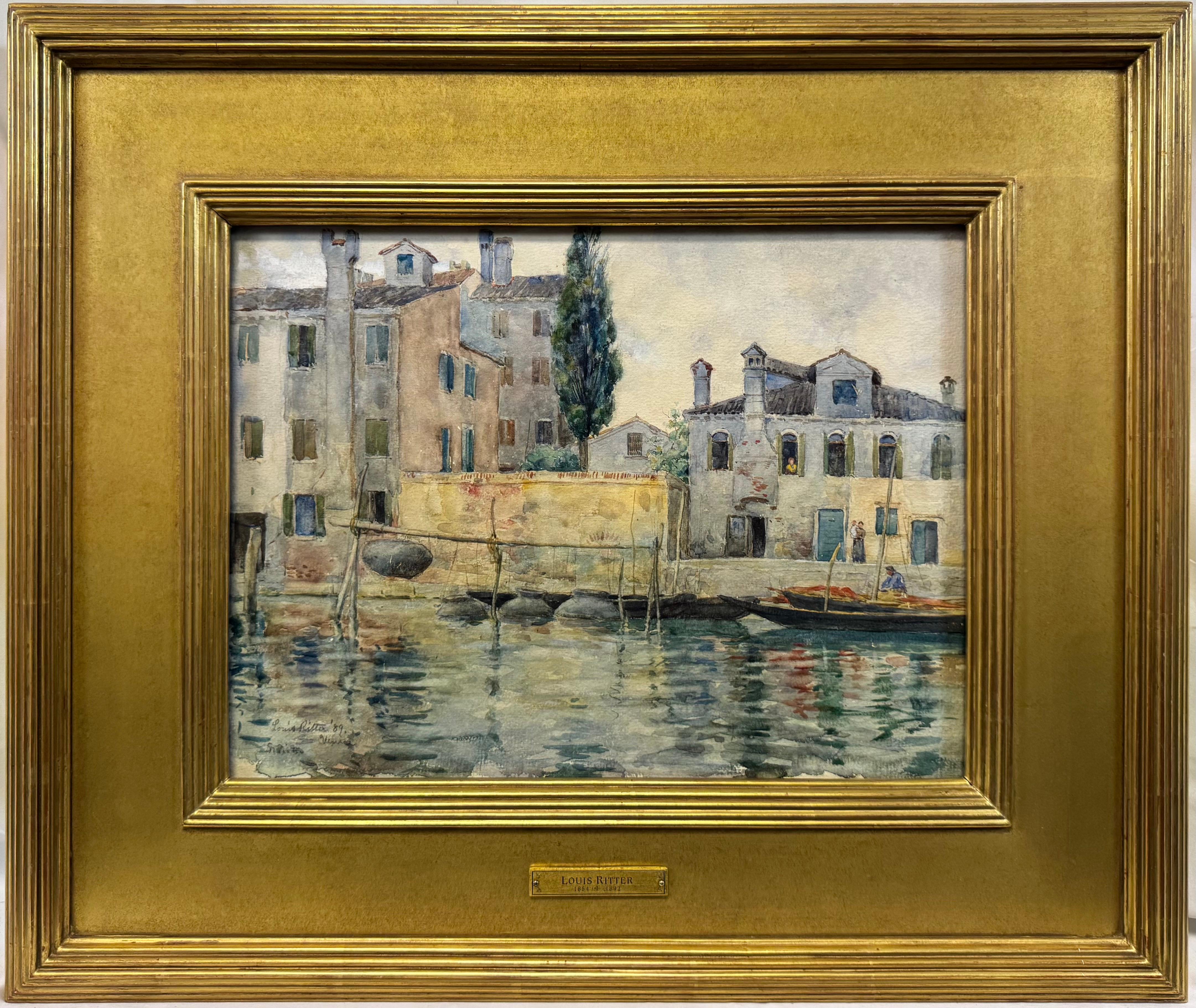 Louis Ritter Landscape Art - “Venice, 1889” San Pietro di Castello Canals American Impressionist Watercolor