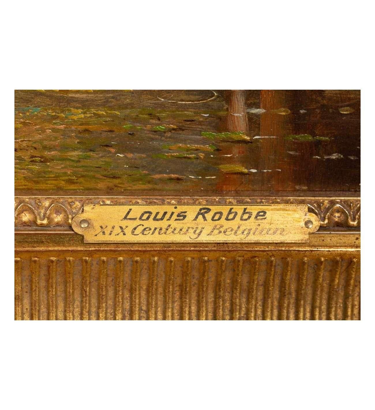 Bovins au pâturage+ Huile sur panneau de Louis Robbe (Certifié) en vente 6