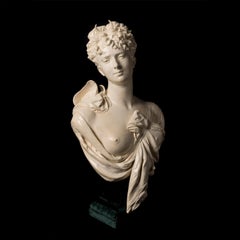 Louis-Robert Carrier-Belleuse Faience Bust of Diana on Velvet Socle, Circa 1895