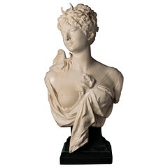 Louis-Robert Carrier-Belleuse Faience Bust of Diana on Velvet Socle, Circa 1895