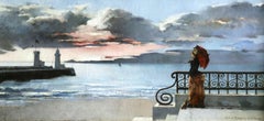 Antique "Le Retour" Carrier-Belleuse French Impressionist Elegante in Seascape
