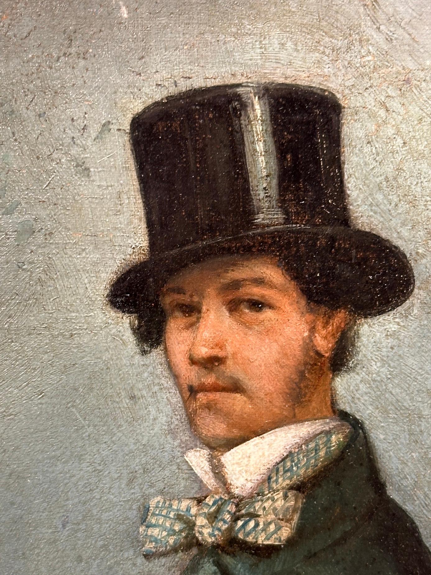 Retrato francés del siglo XIX de caballero a caballo con sombrero de copa en venta 4