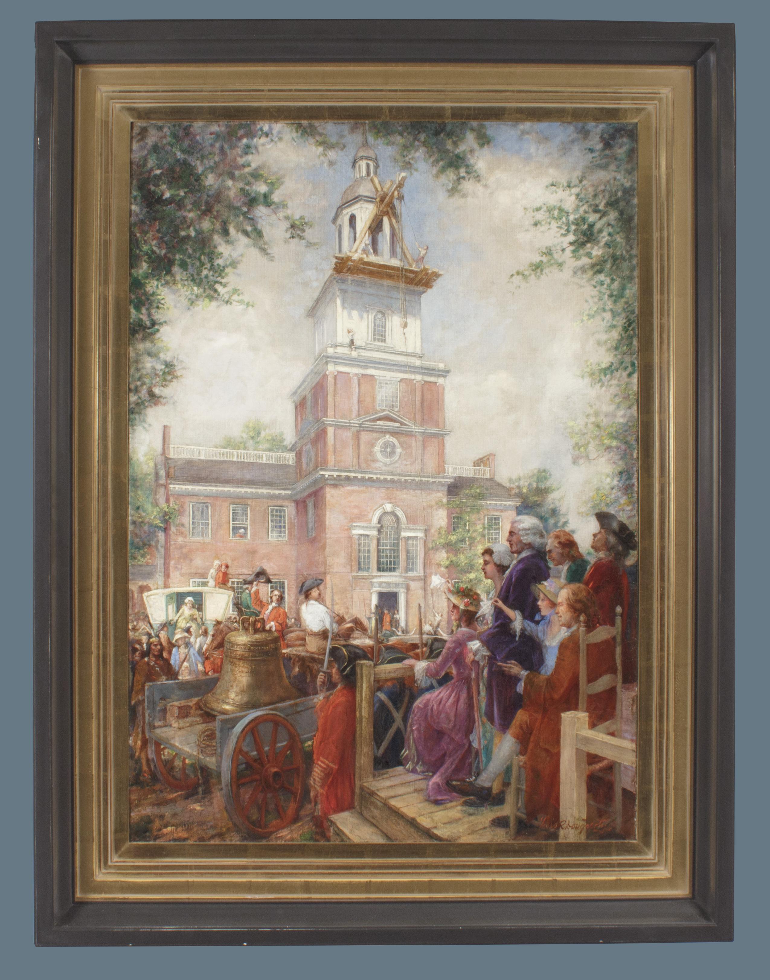 Louis Roberts Dougherty  Figurative Painting - Installation of the Liberty Bell at Independence Hall, Philadelphia