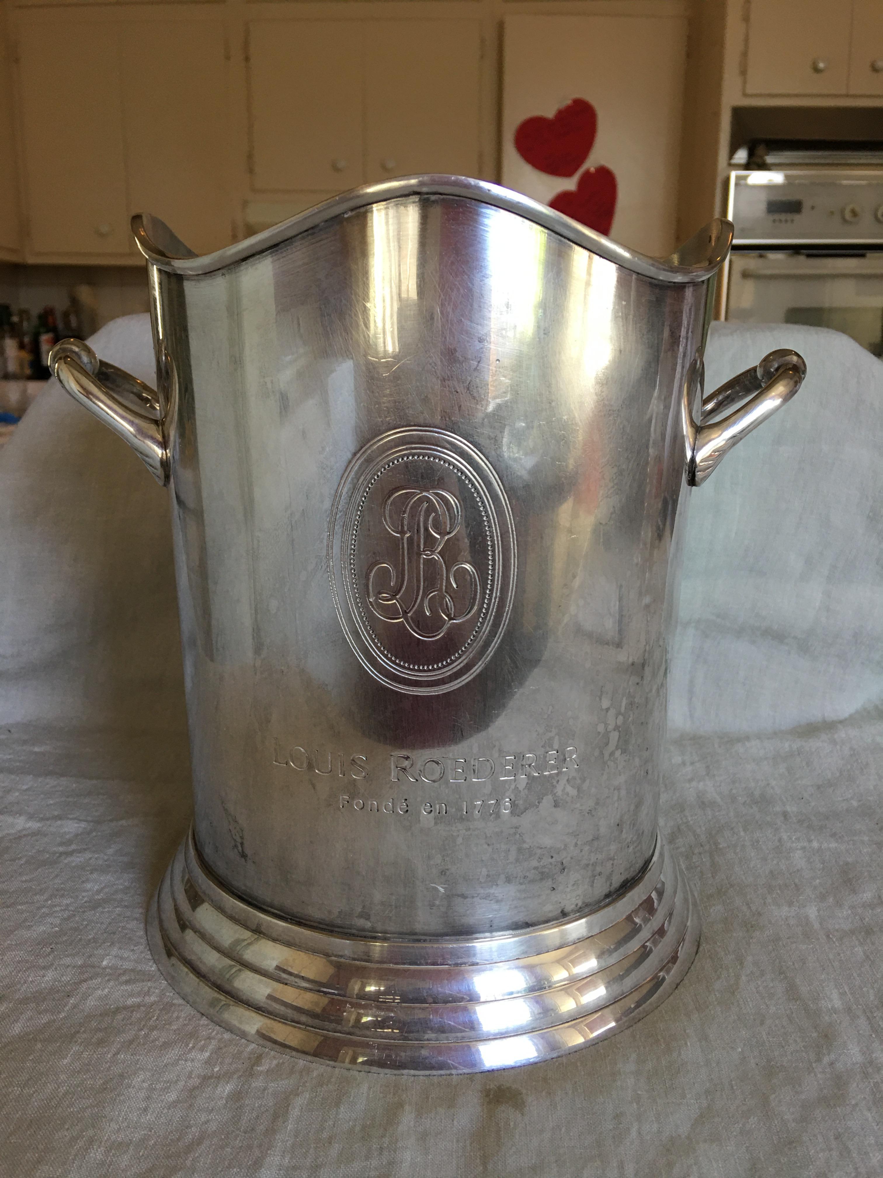 Louis Roederer silver plate champagne bucket with handles, 20th century. Stamped 