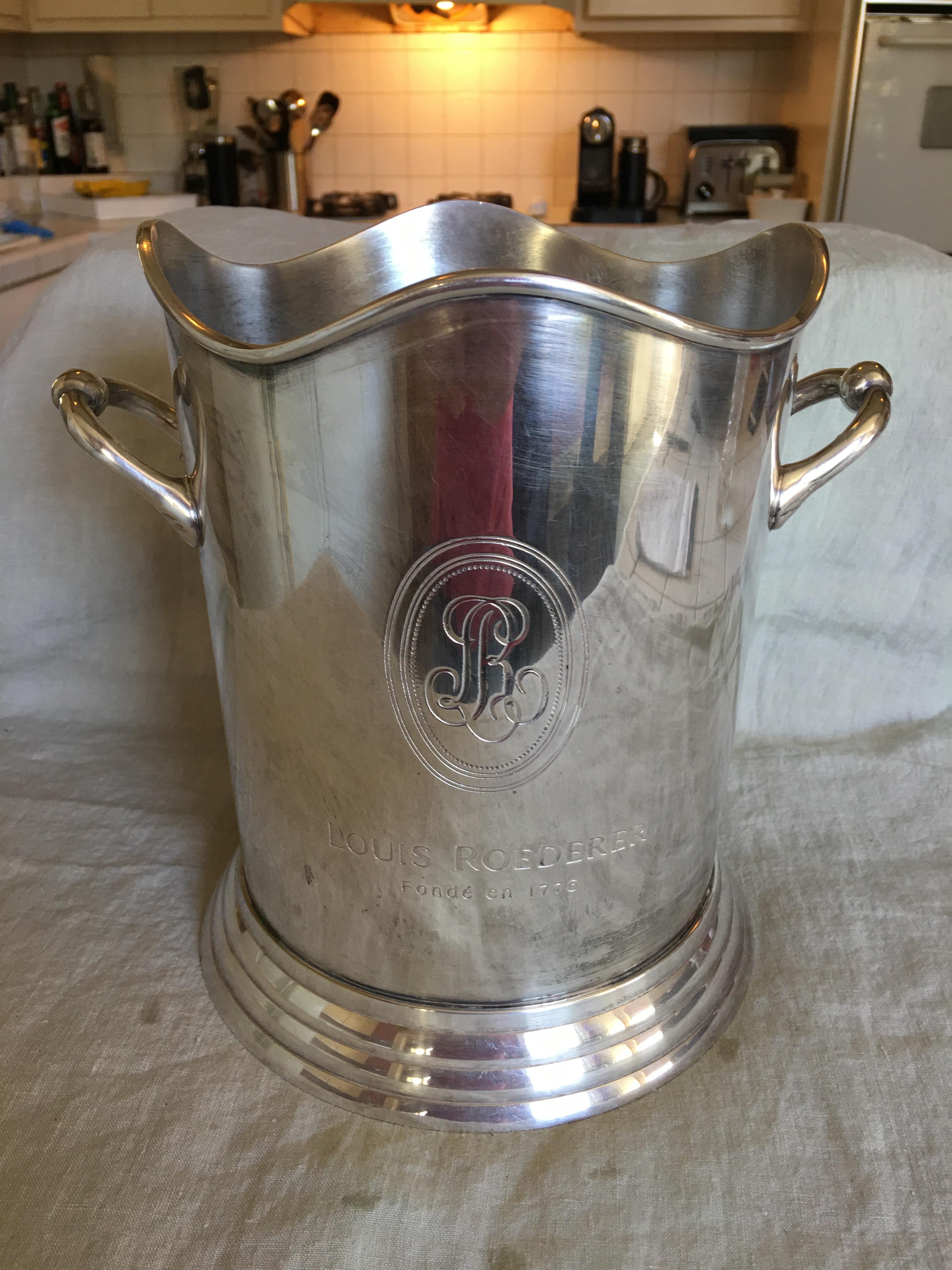 Louis Roederer Silver Plate Champagne Bucket with Handles, 20th Century, Stamped 1