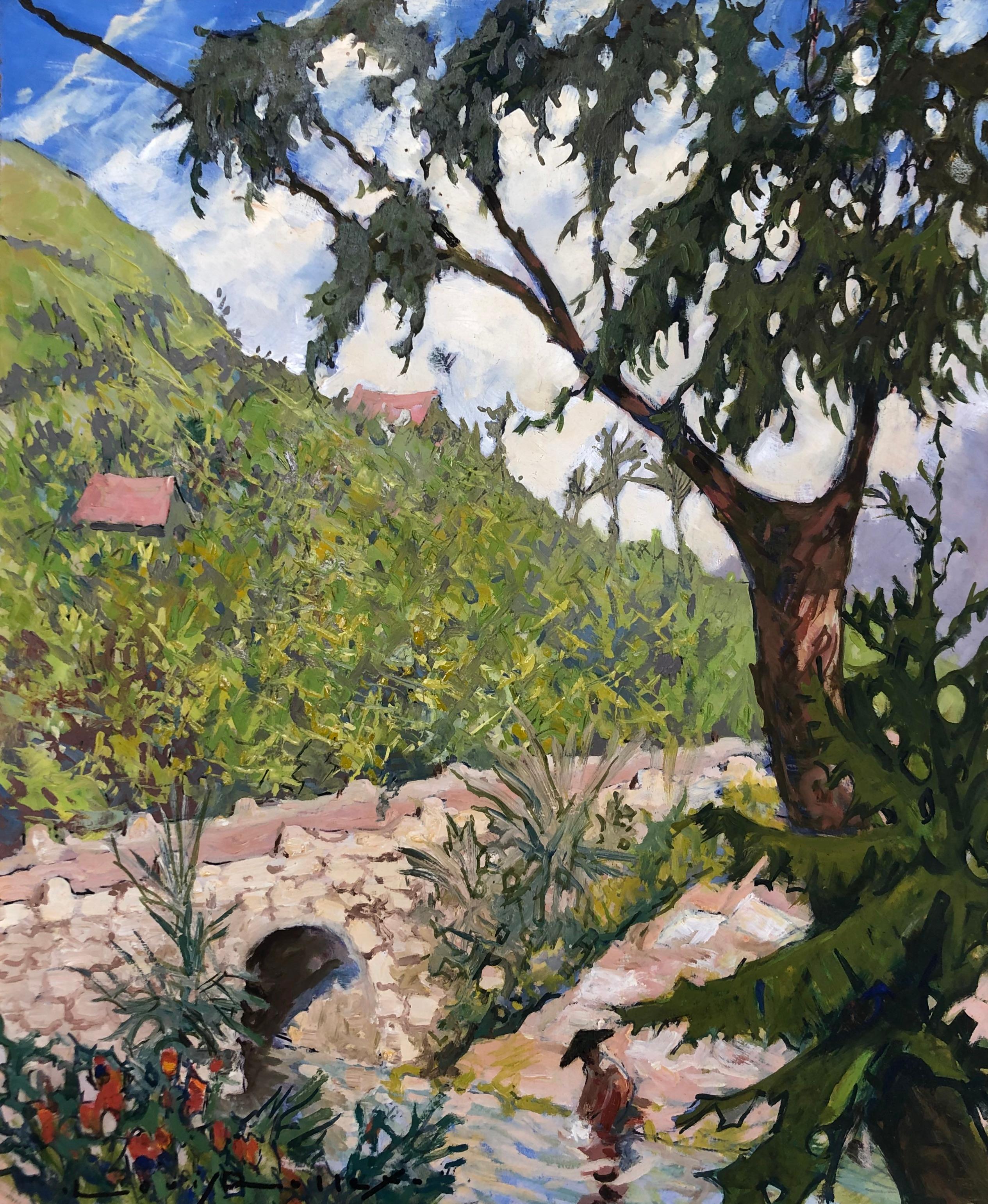 Isorel Panel Louis ROLLET - Louis Rollet, Animated Landscape In Vietnam, Oil On ...
