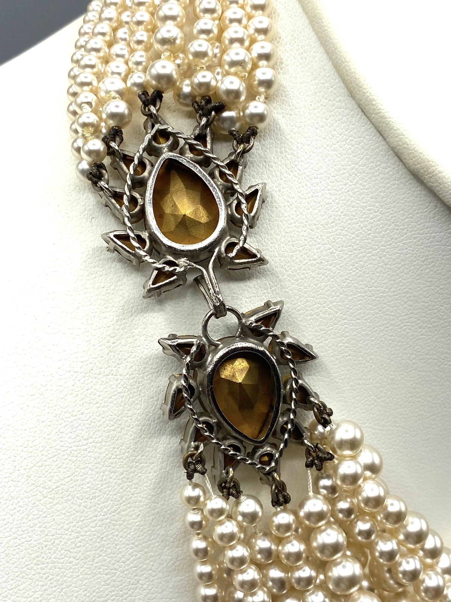 Louis Rousselet 11 Strand Pearl with Rhinestone Clasp 1950s Necklace 6