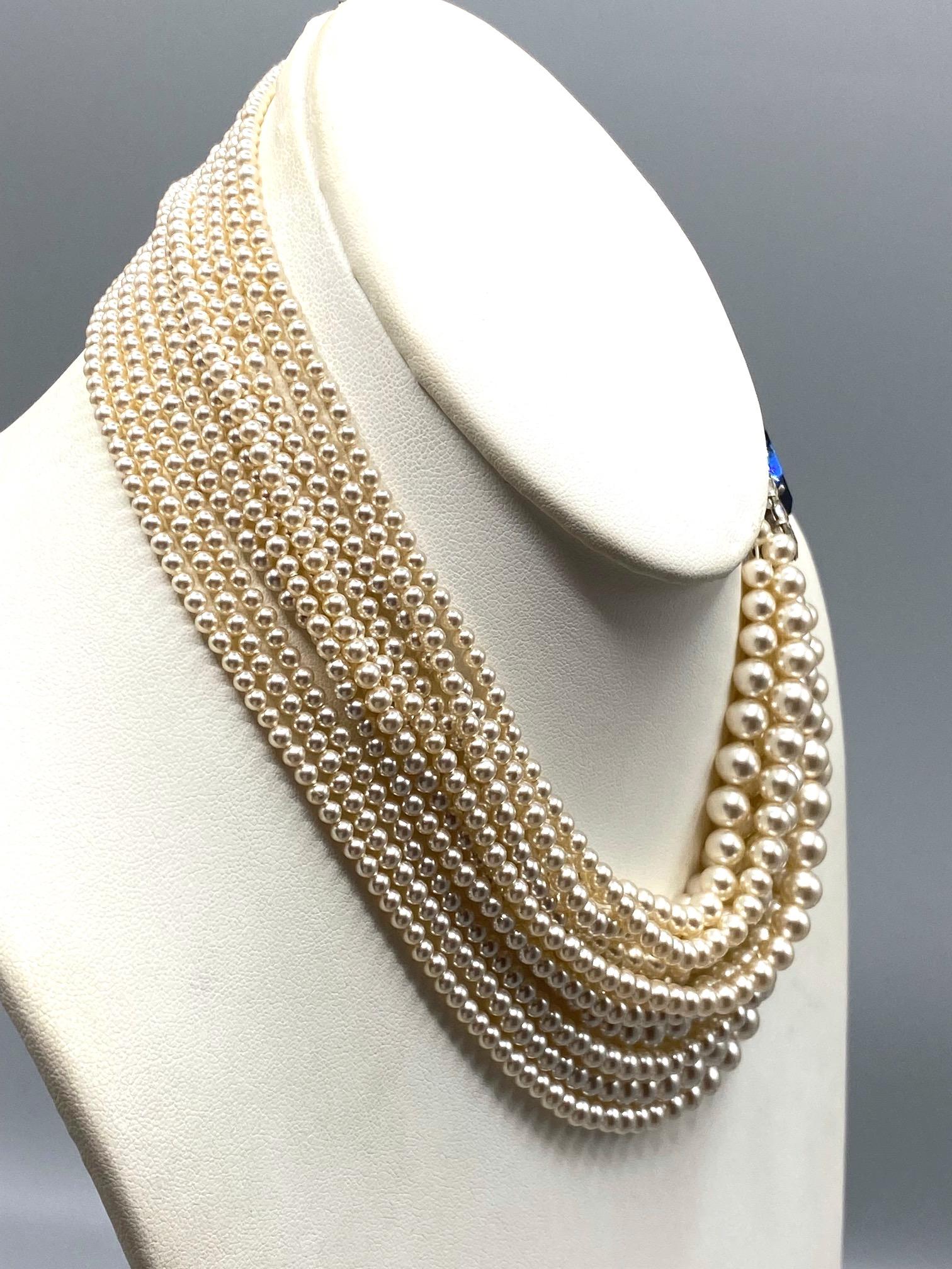 Louis Rousselet 11 Strand Pearl with Rhinestone Clasp 1950s Necklace 3