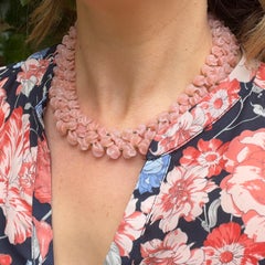 Louis Rousselet 1950 Collana di vetro rosa e floreale d'epoca