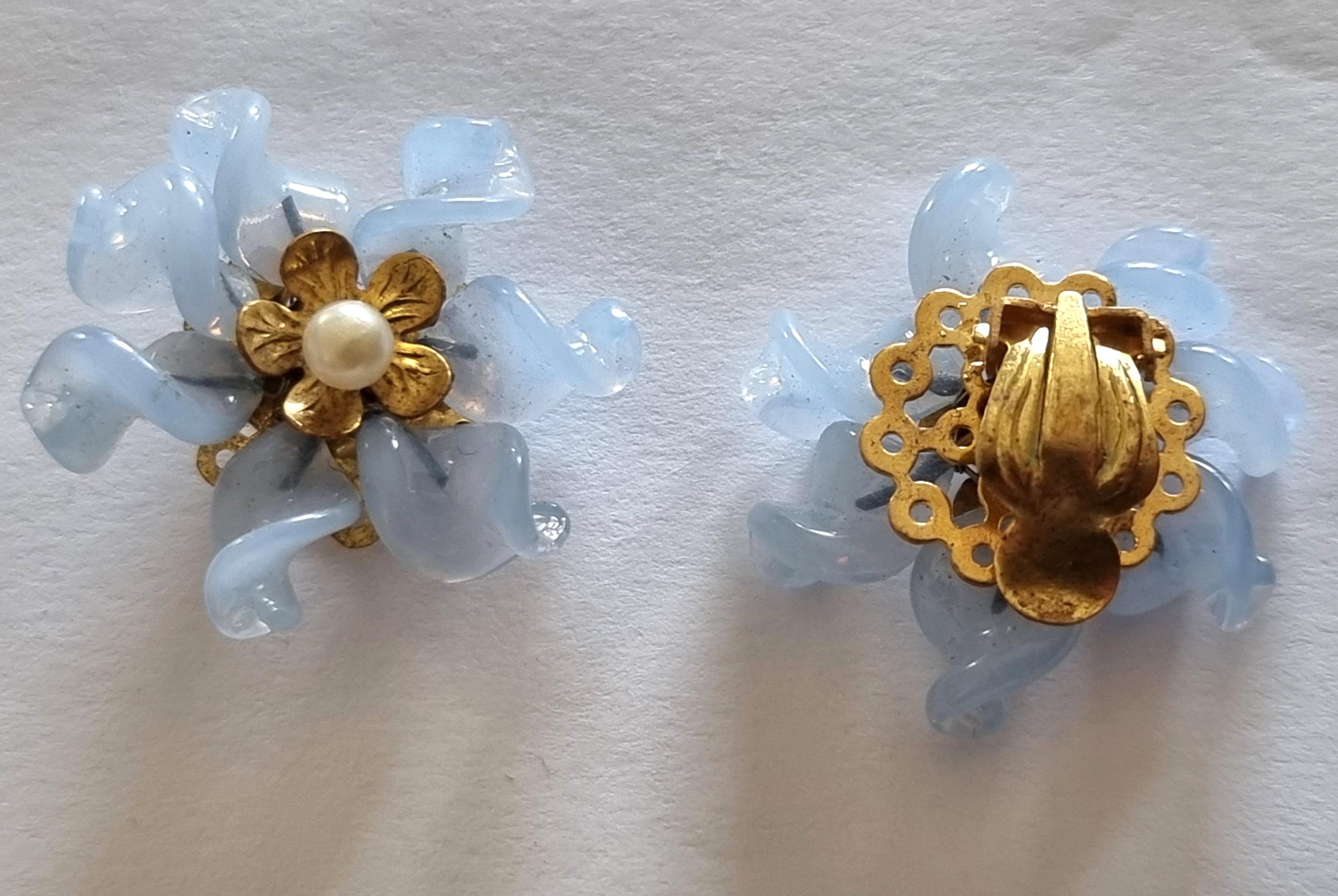 Louis ROUSSELET, Old clip-on Earrings, in glass, FRANCE 1940 For Sale 3