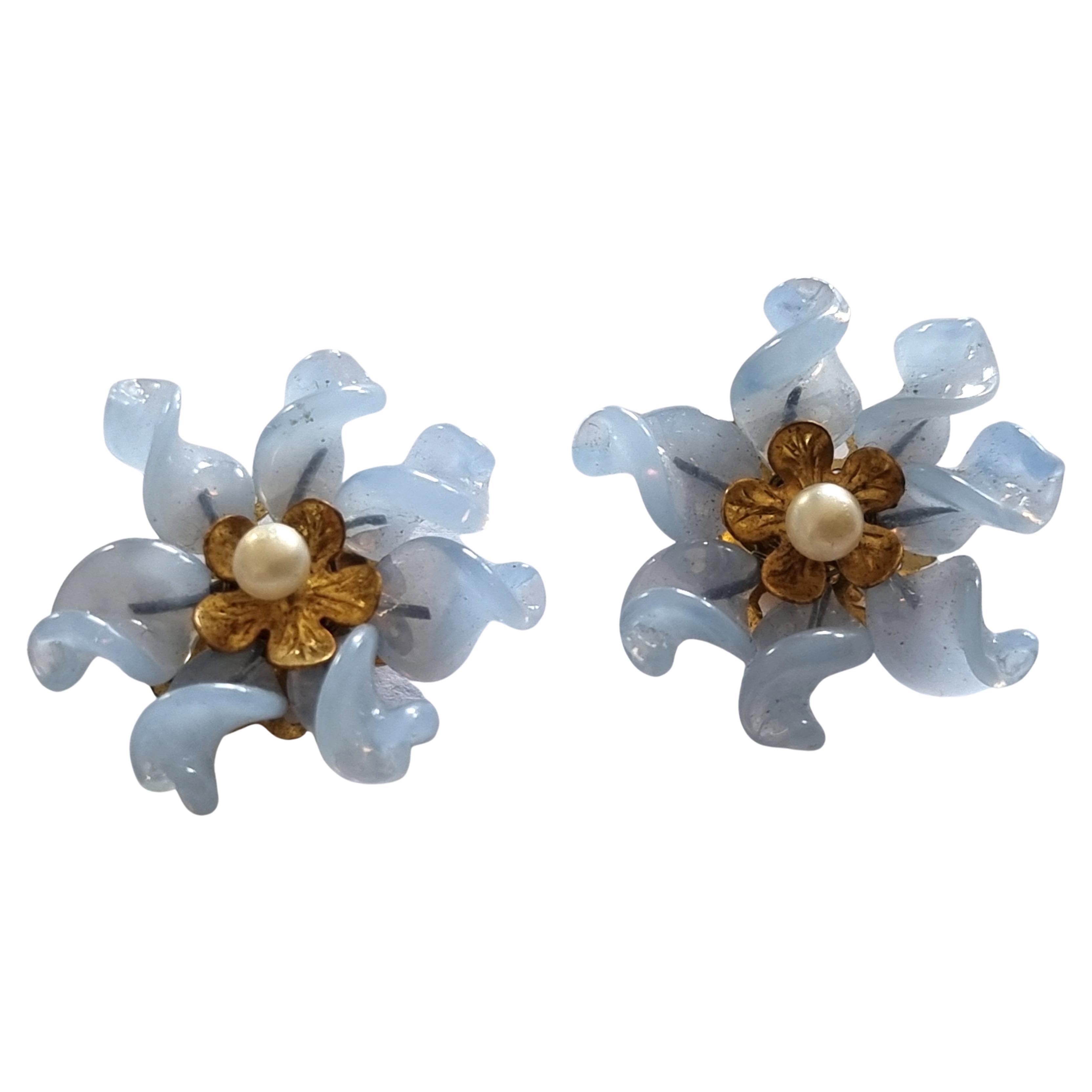 Louis ROUSSELET, Old clip-on Earrings, in glass, FRANCE 1940 For Sale