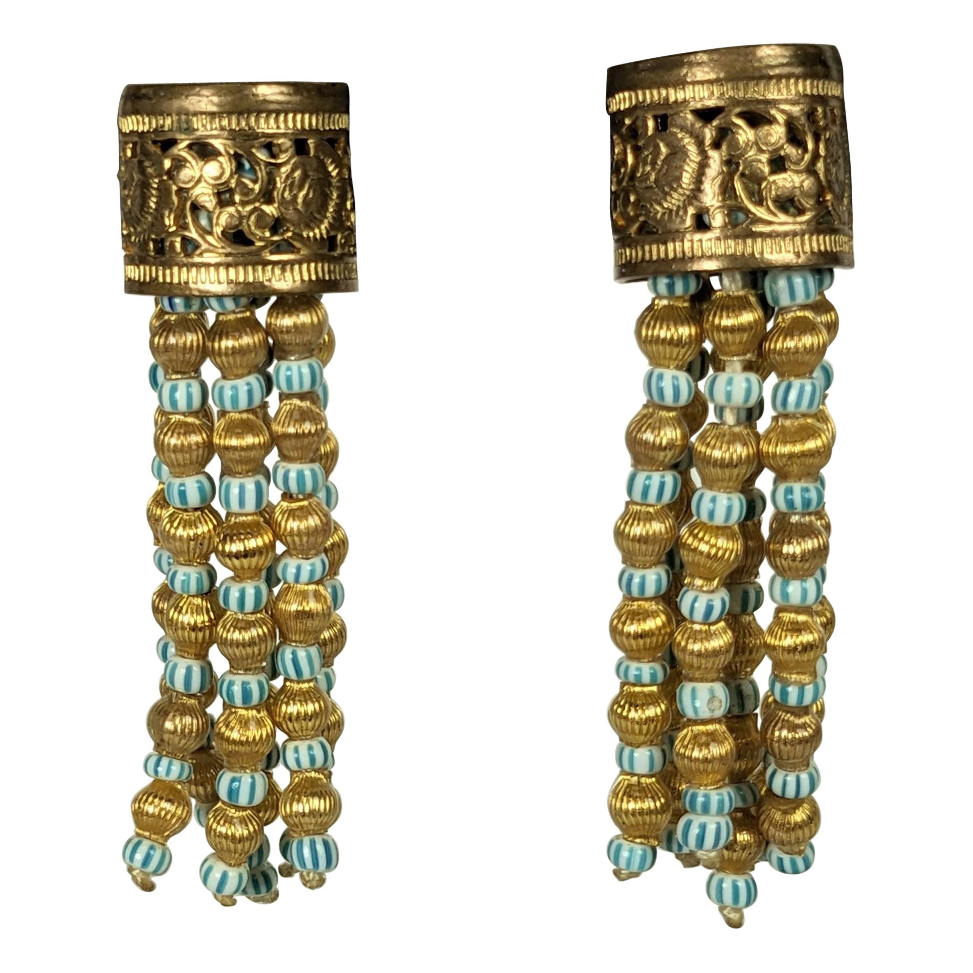 Louis Rousselet Chinoiserie Tassel Earclips For Sale