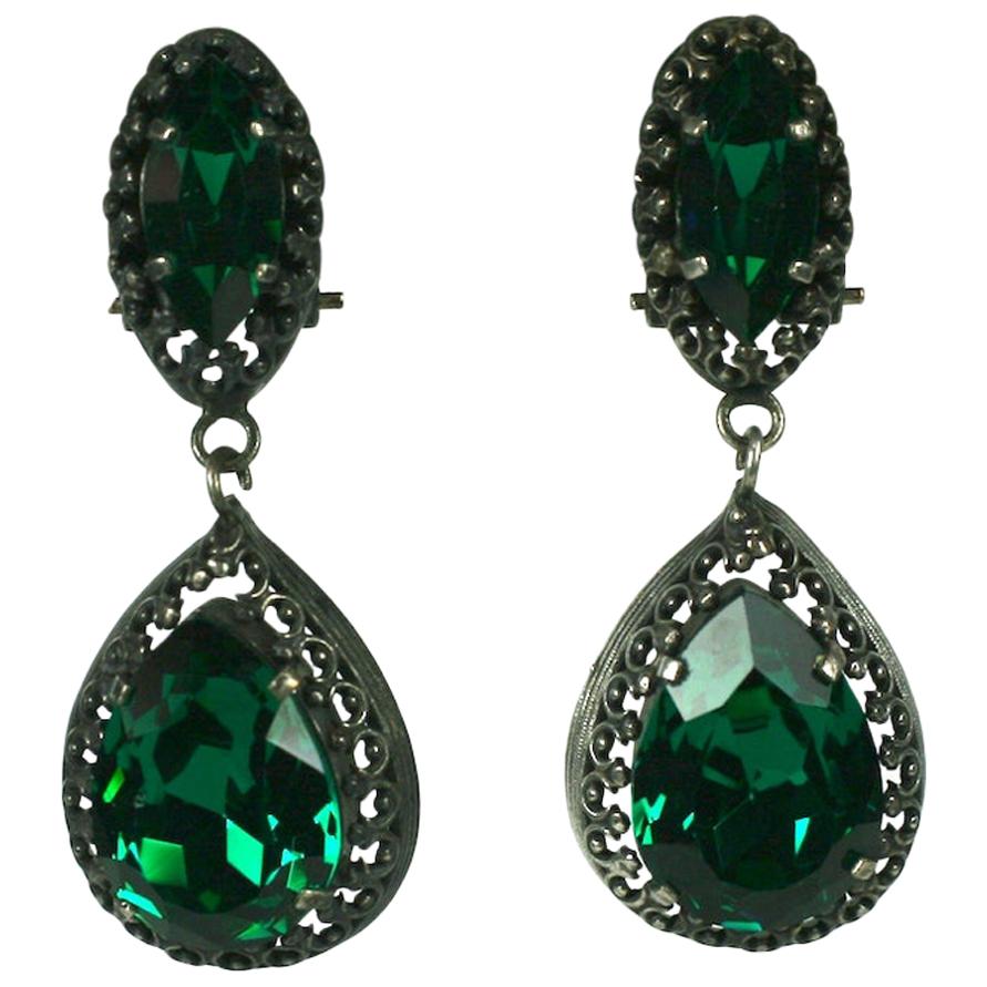 Louis Rousselet Faux Emerald Georgian Revival Earclips