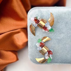 Louis Rousselet für Madeleine Rivière 1950er Jahre Glas Blumen Vintage Bogen Ohrringe