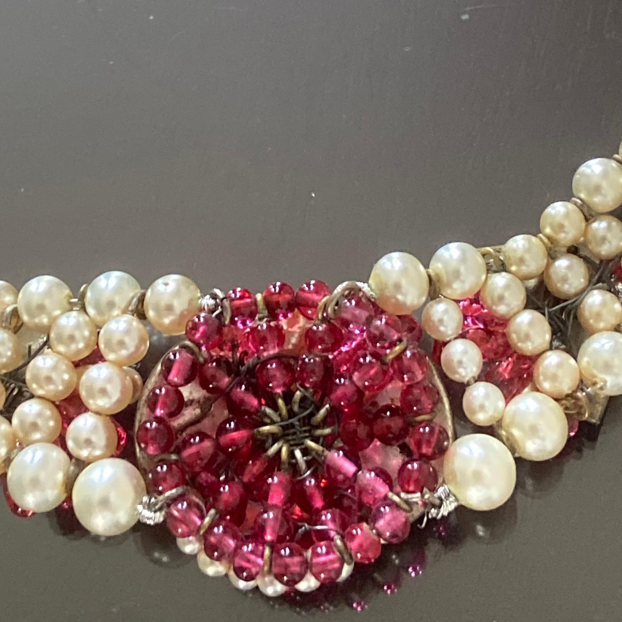 Women's or Men's Louis Rousselet, French, glass pearl and fuchsia Necklace For Sale