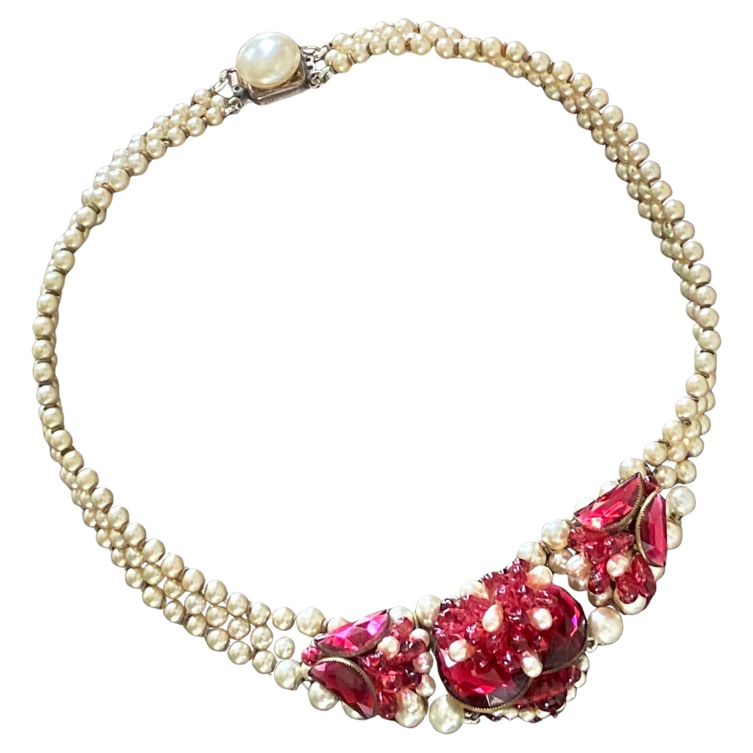 Louis Rousselet, French, glass pearl and fuchsia Necklace For Sale