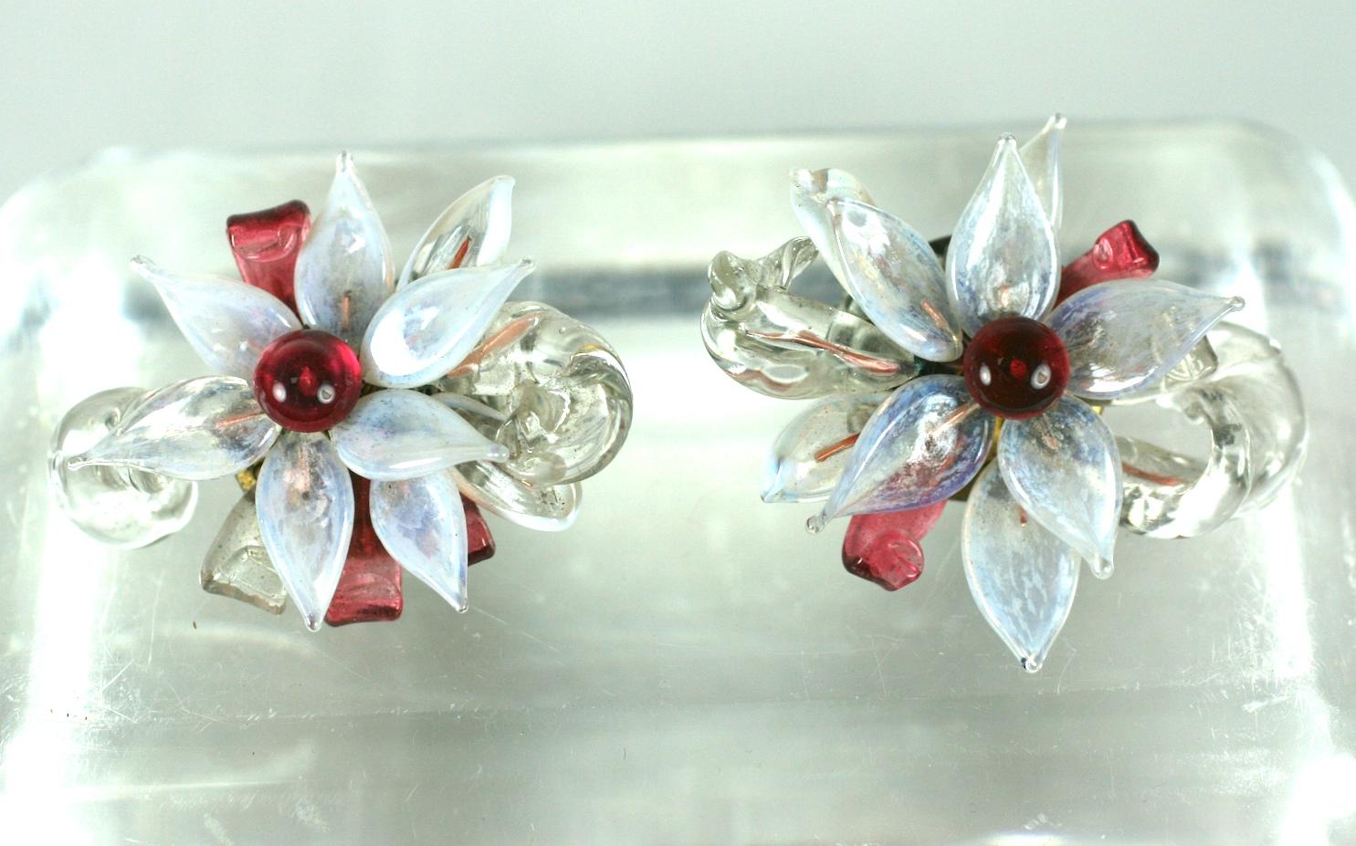 Art Déco Louis Rousselet, fermagli per orecchie con testa a fiore grande in vendita