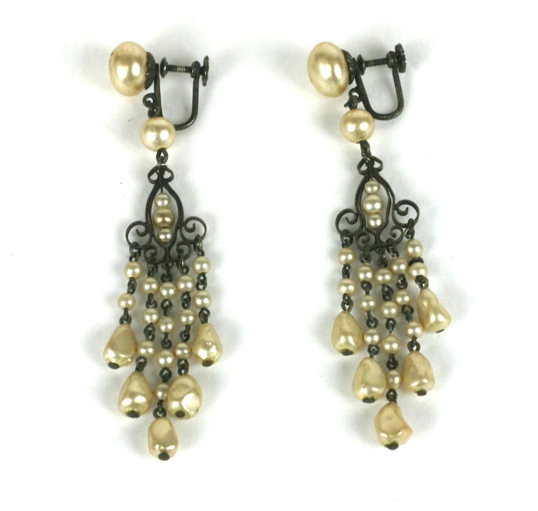 Art Deco Louis Rousselet Long Pearl Earrings For Sale