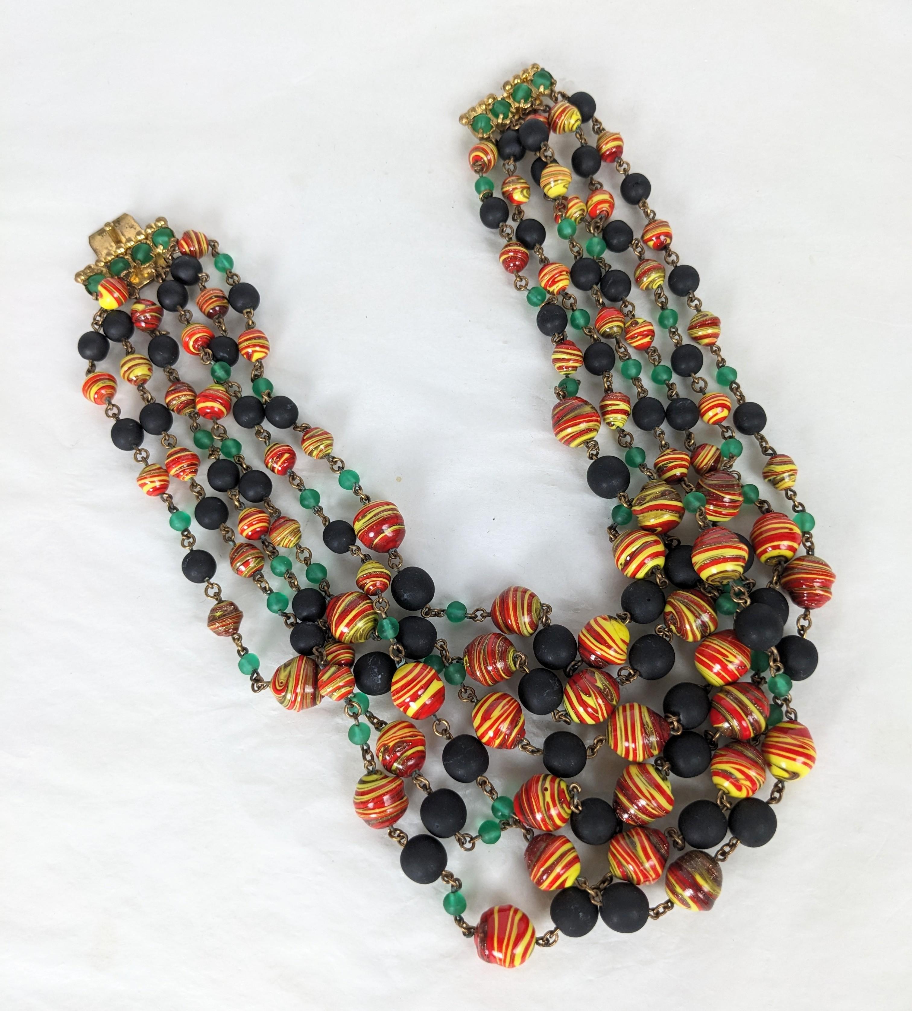Art Deco Louis Rousselet Multi Strand Venetian Glass Necklace For Sale