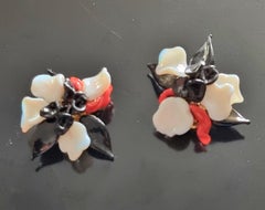 Louis ROUSSELET, Old clip-on Earrings, glass paste flower, FRANCE 1960