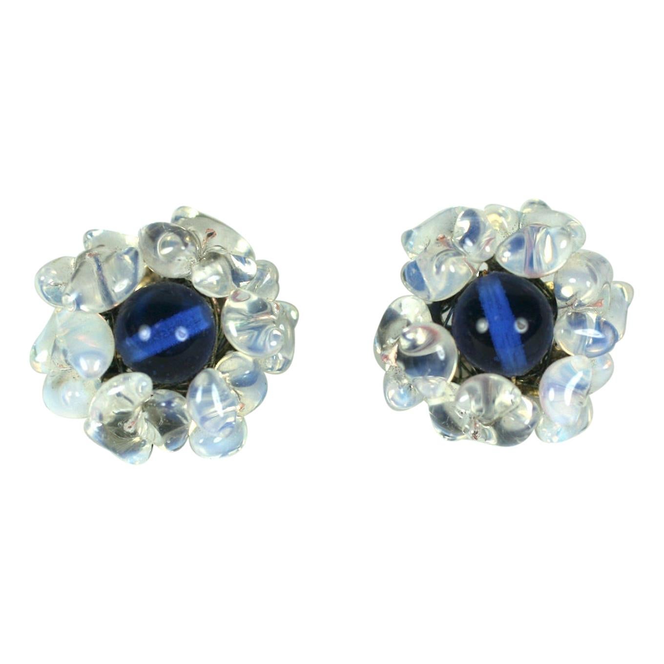 Louis Rousselet Sapphire and Opaline Earclips For Sale