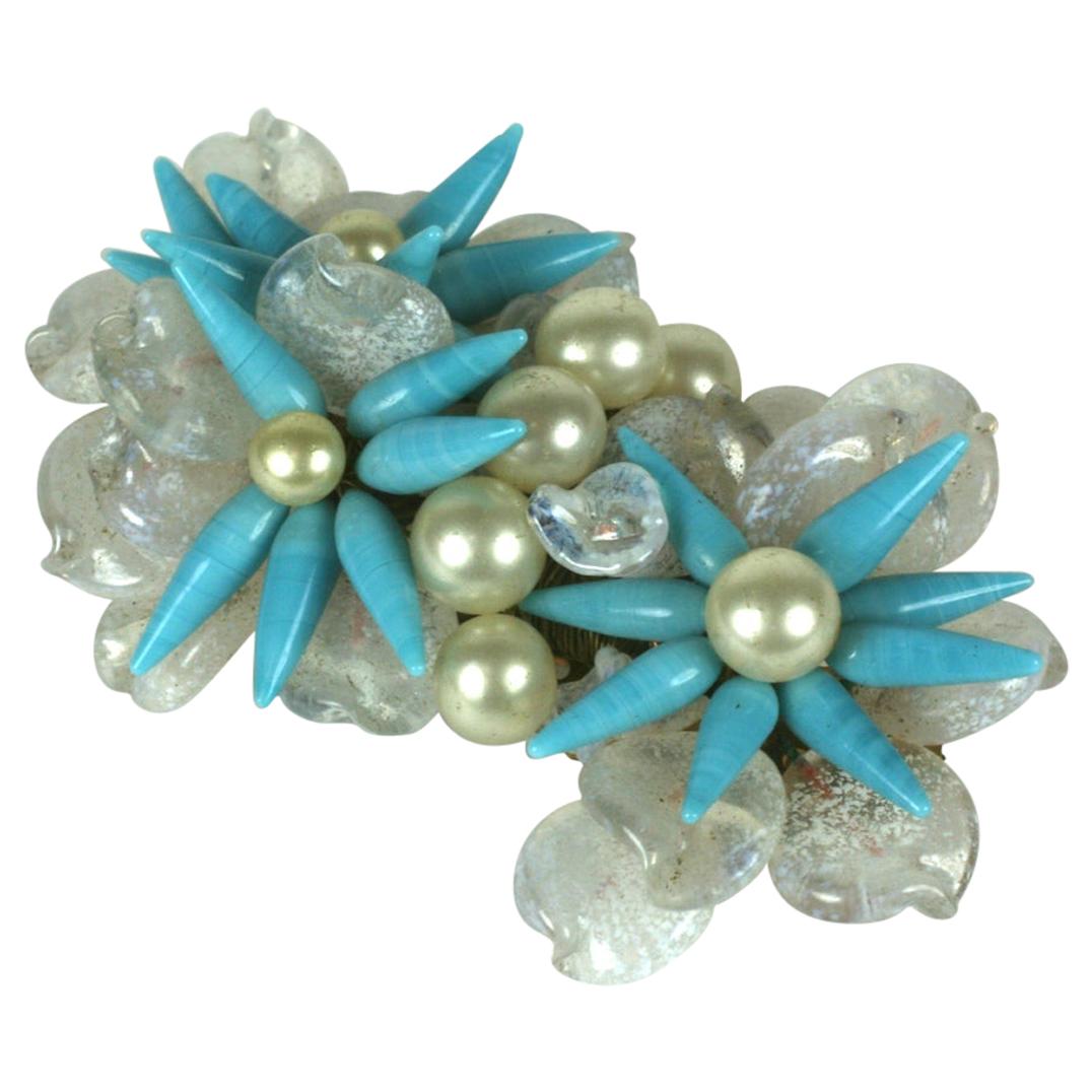 Louis Rousselet Triple Flower Head Brooch