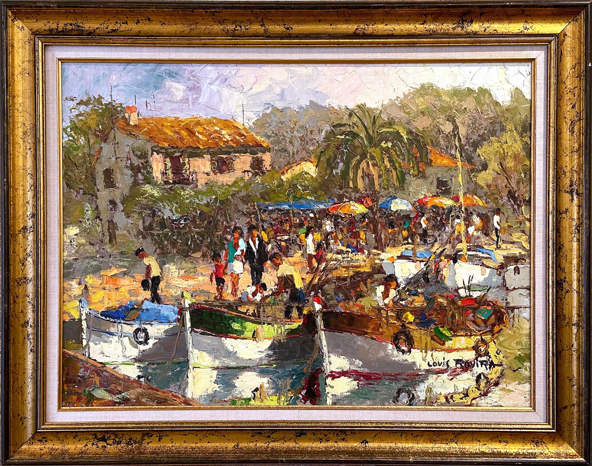 Louis Rovira Landscape Painting - "Saint Mandrier sur Mer, France" Marine Landscape Oil Painting on Canvas Framed