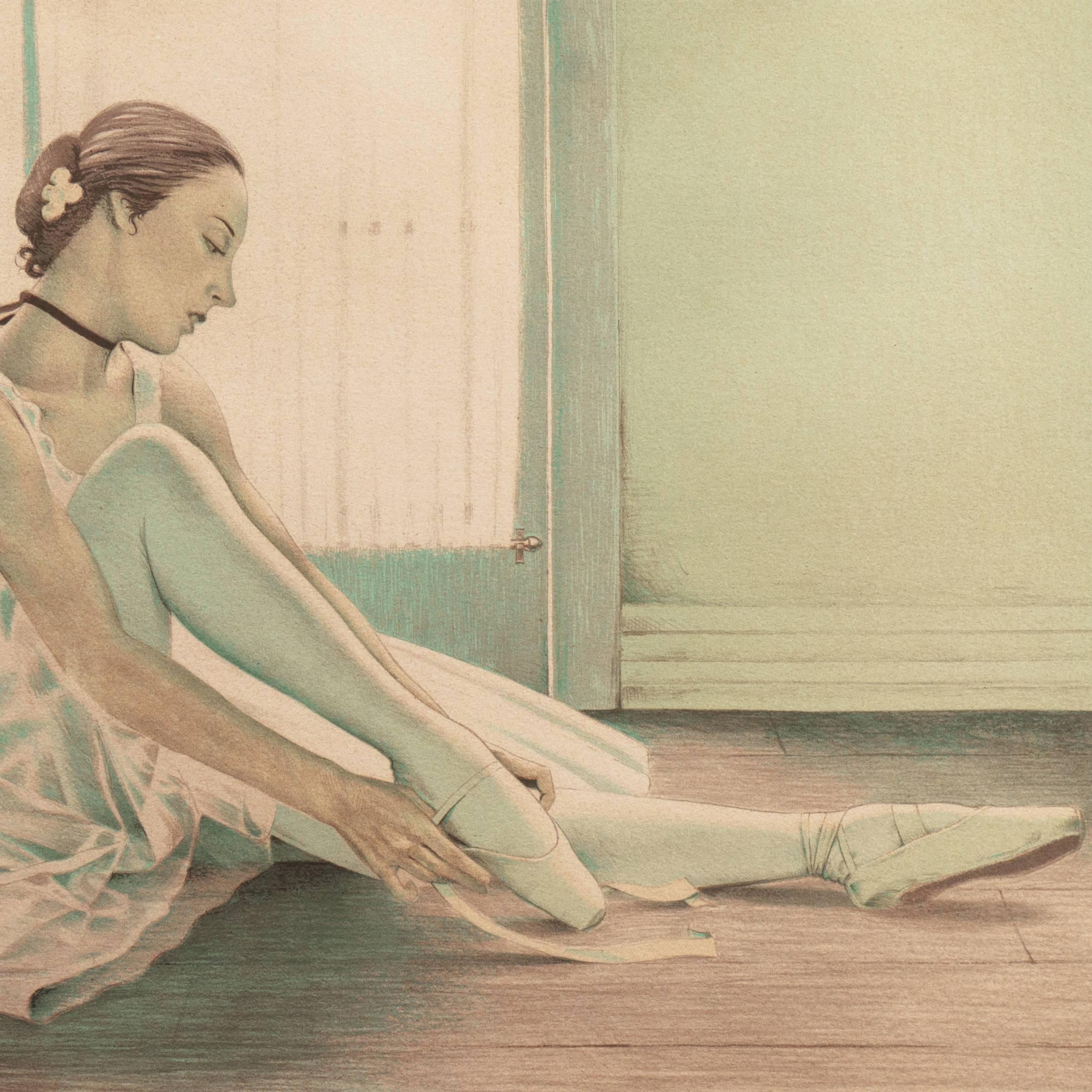 'Young Ballerina', American Impressionist, National Academy of Design, New York - Beige Interior Print by Louis Russomanno