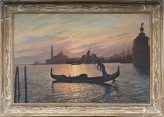 Antique American Framed Impressionist Venice Sunset Cityscape Gondola Painting