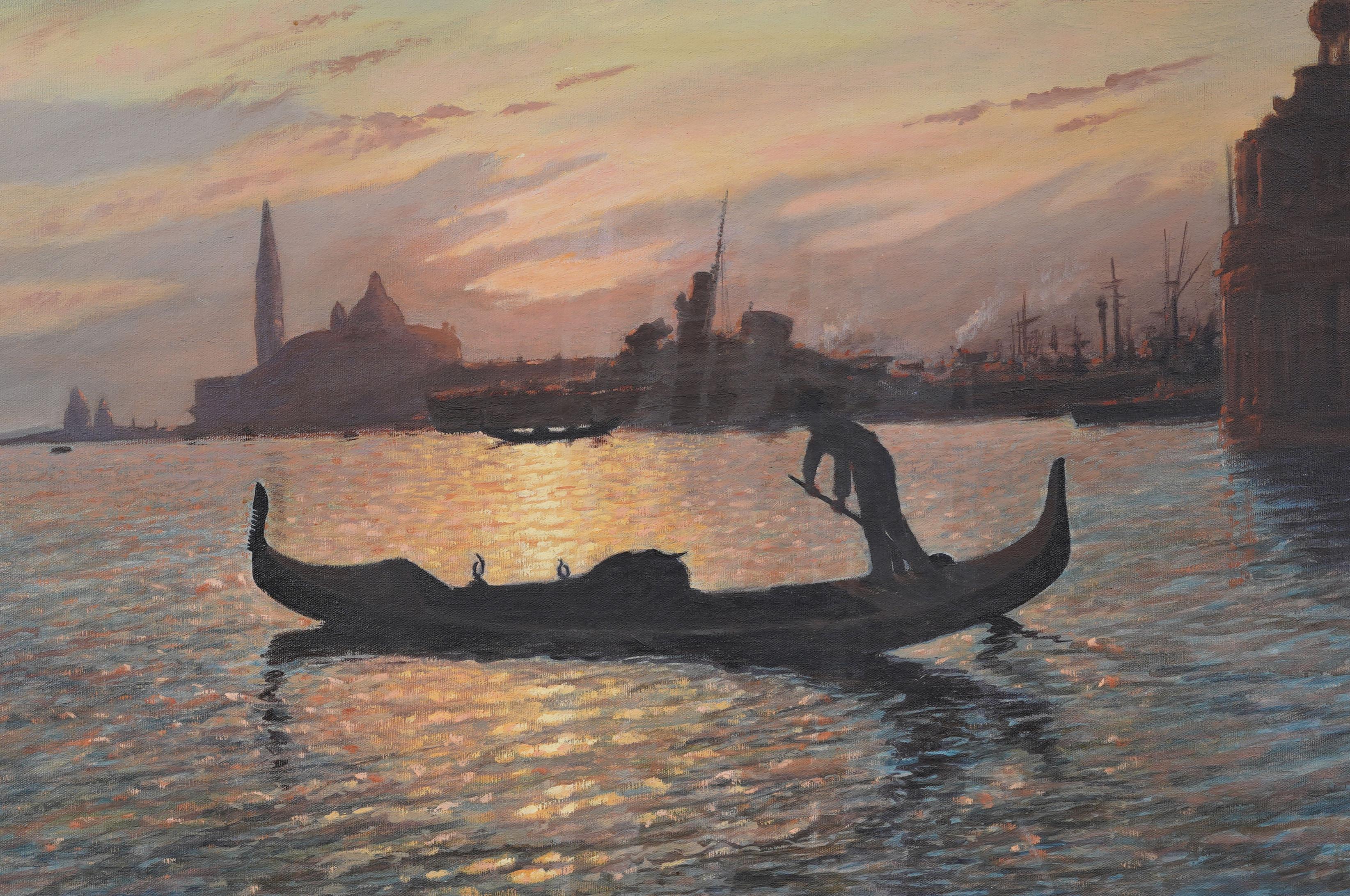 Coucher de soleil impressionniste américain ancien  peinture à l'huile de Louis Saphier (1875/77 - 1954). Huile sur toile. Encadré.  Signé.  Dimensions : 30 par 43 pouces sur l'ensemble, et 24 par 36 pour la peinture seule.  En excellent état