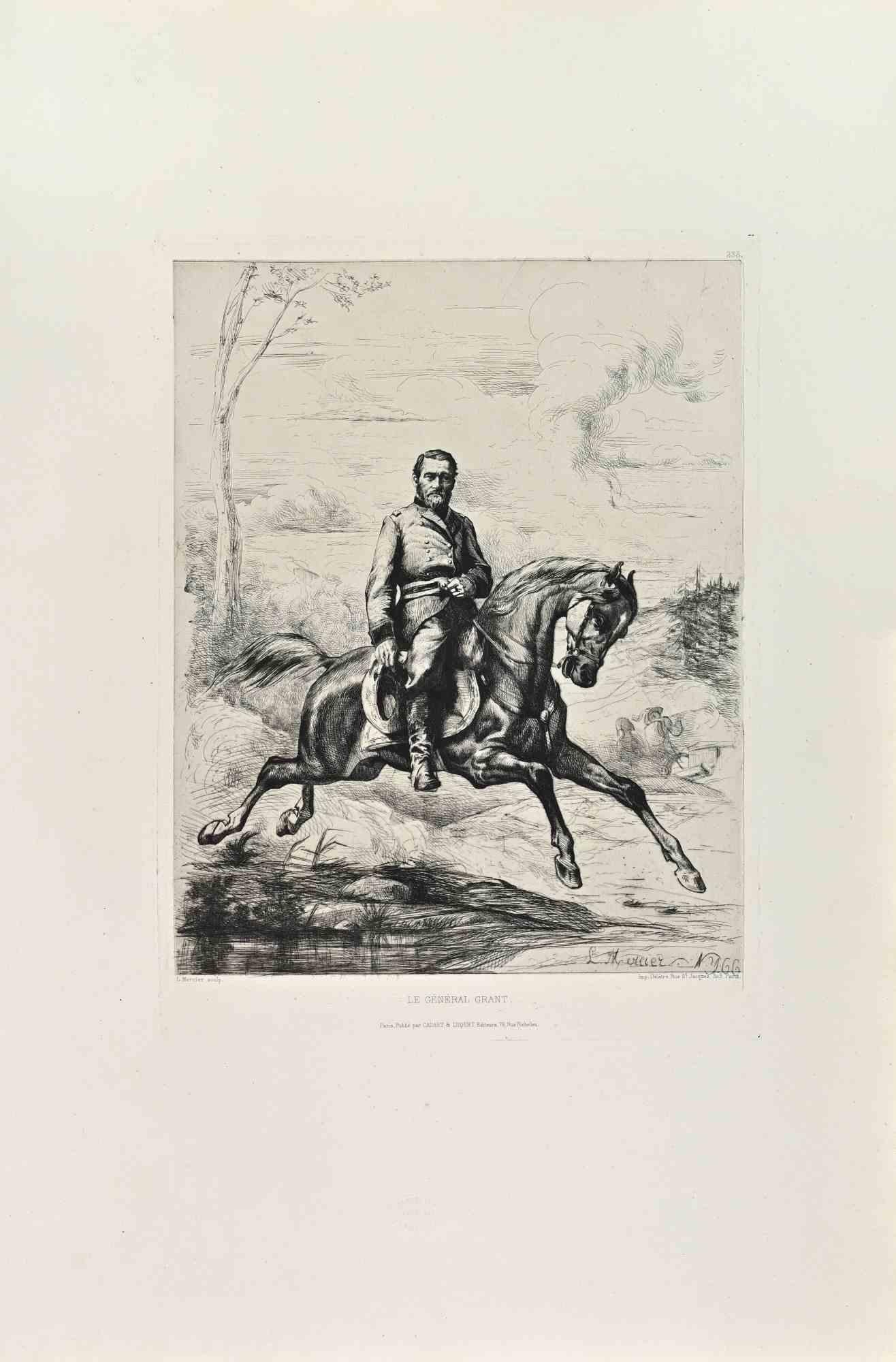 Le General Grant is a black and White etching realized by Louis-Sébastien Mercier in the 1860s. 

Titled in the lower.

Image size: 32x24.

Very good impression with wide margins and a very fresh inking.

Realized for the "Société des Aquafortistes.