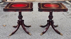 Louis Scalera English Regency Mahogany and Tooled Leather Pedestal Side Tables
