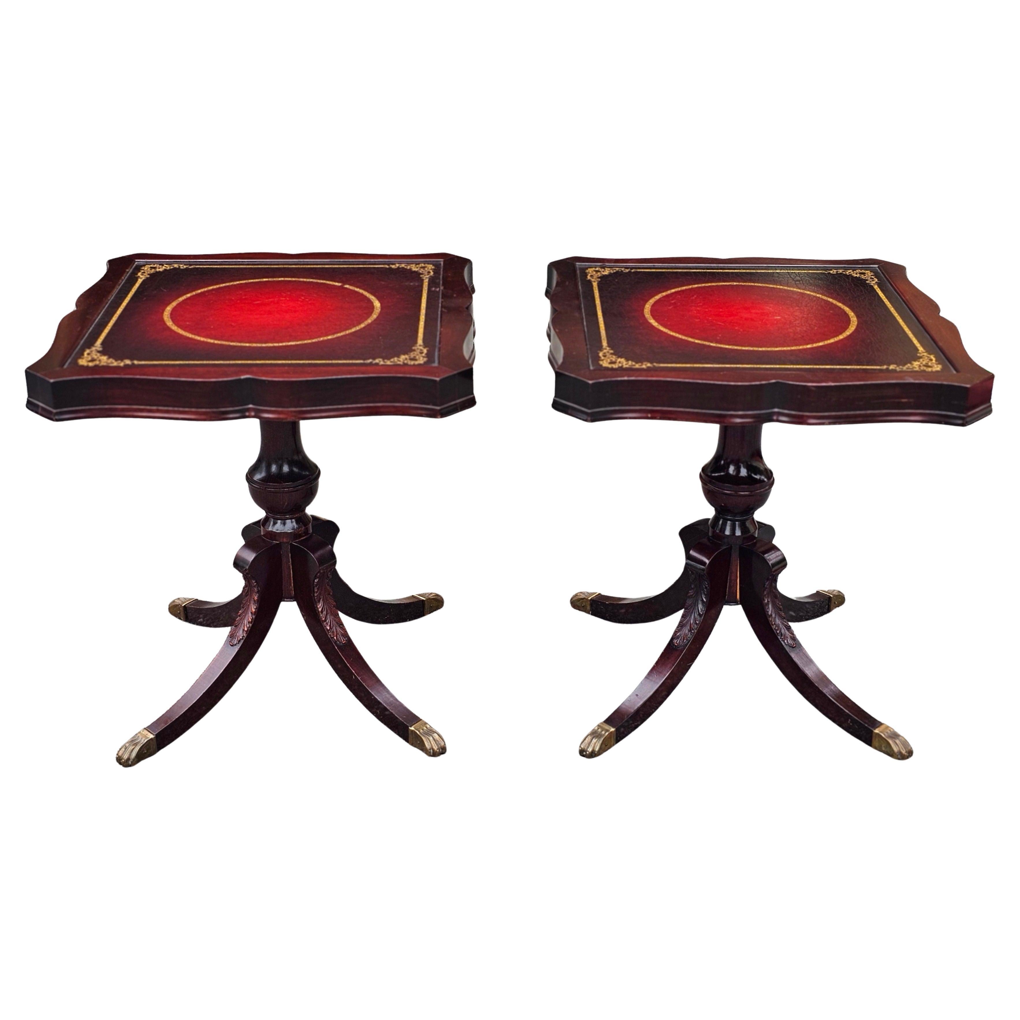 Louis Scalera English Regency Mahogany and Tooled Leather Pedestal Side Tables