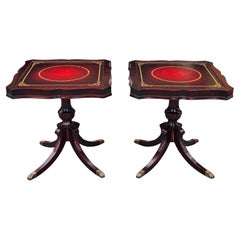 Louis Scalera English Regency Mahogany and Tooled Leather Pedestal Side Tables