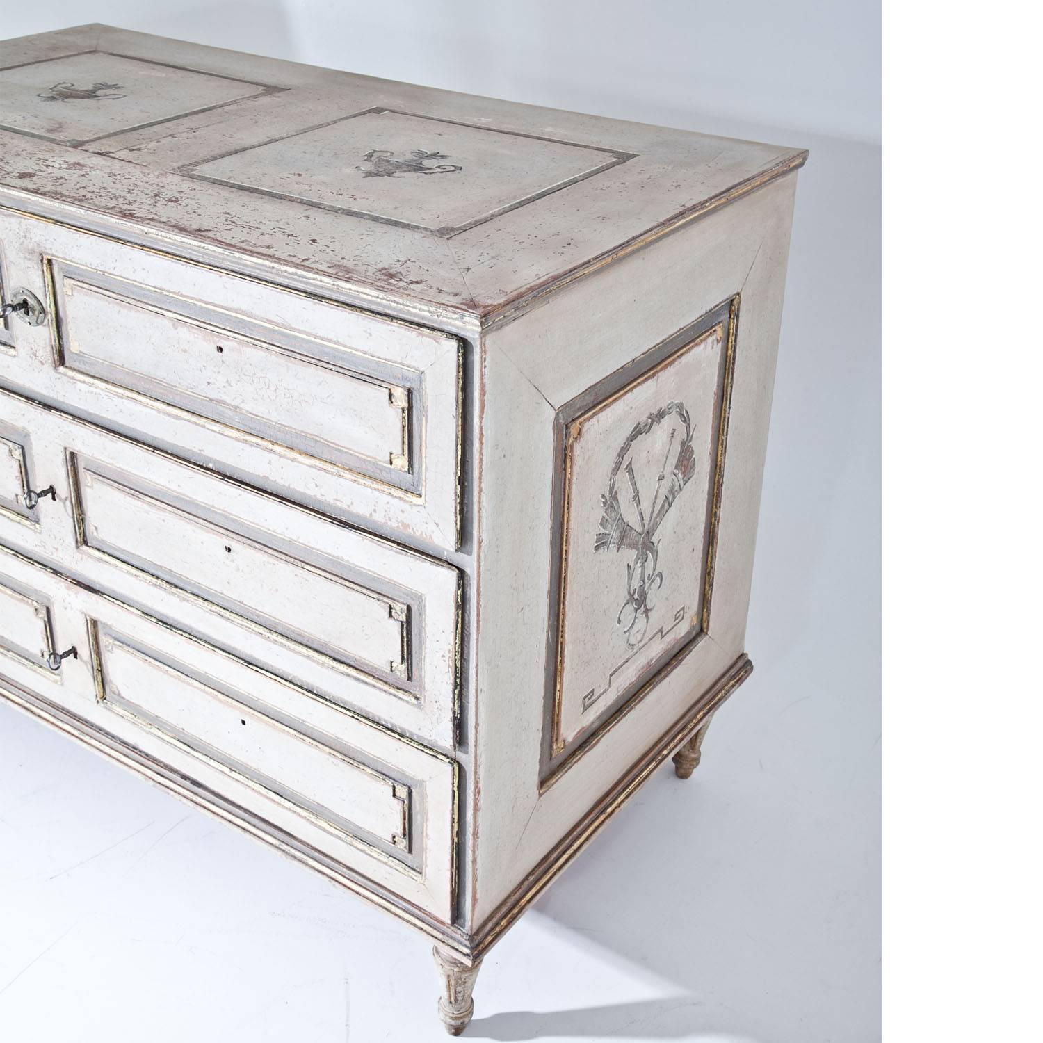 Hand-Painted Louis Seize Chest of Drawers, End of the 18th Century