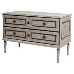 Light grey Louis Seize Chest of Drawers, hand-painted, Late 18th Century