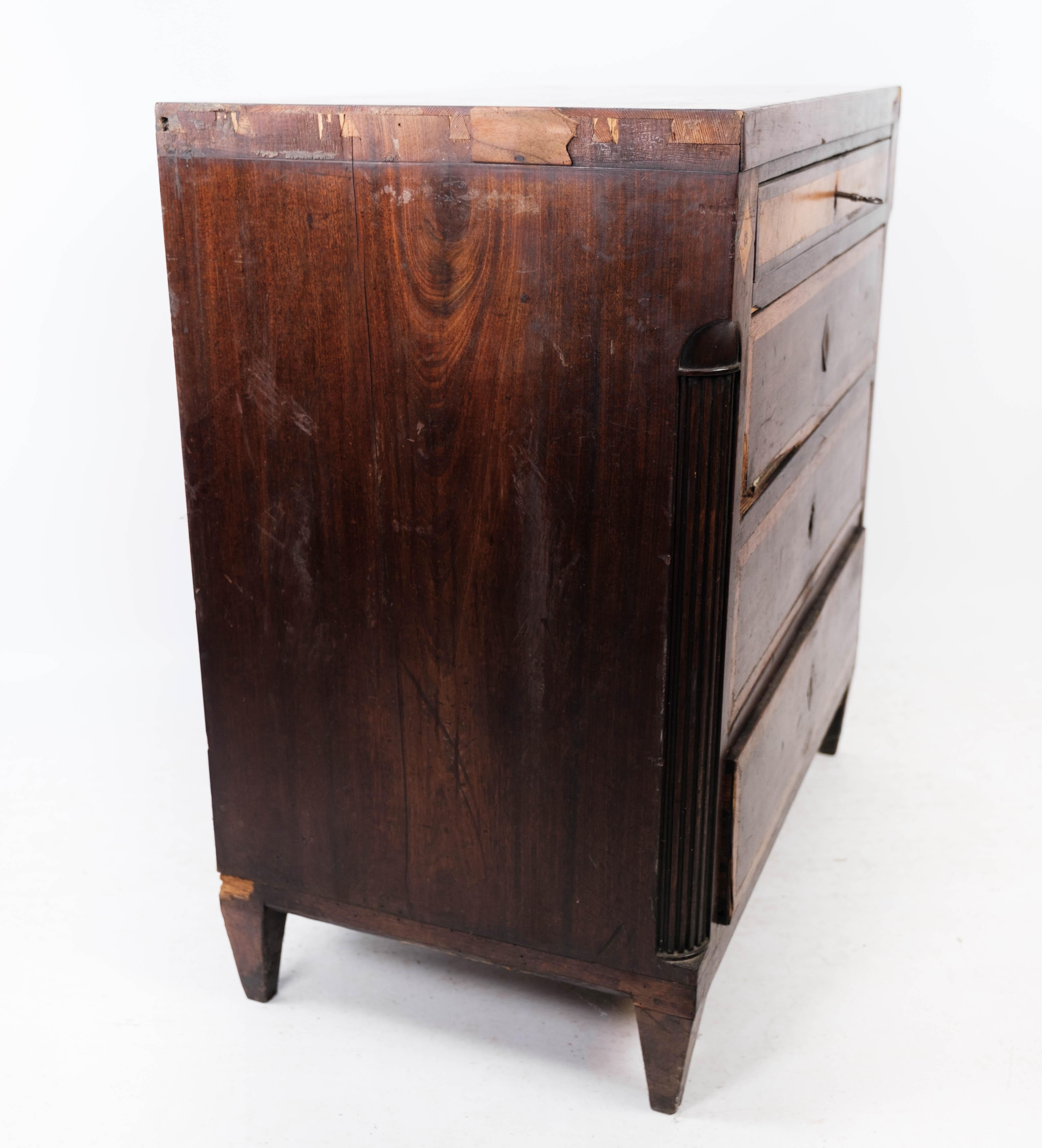 Louis Seize Chest of Drawers Made In Mahogany With Inlaid Wood From 1790s For Sale 4
