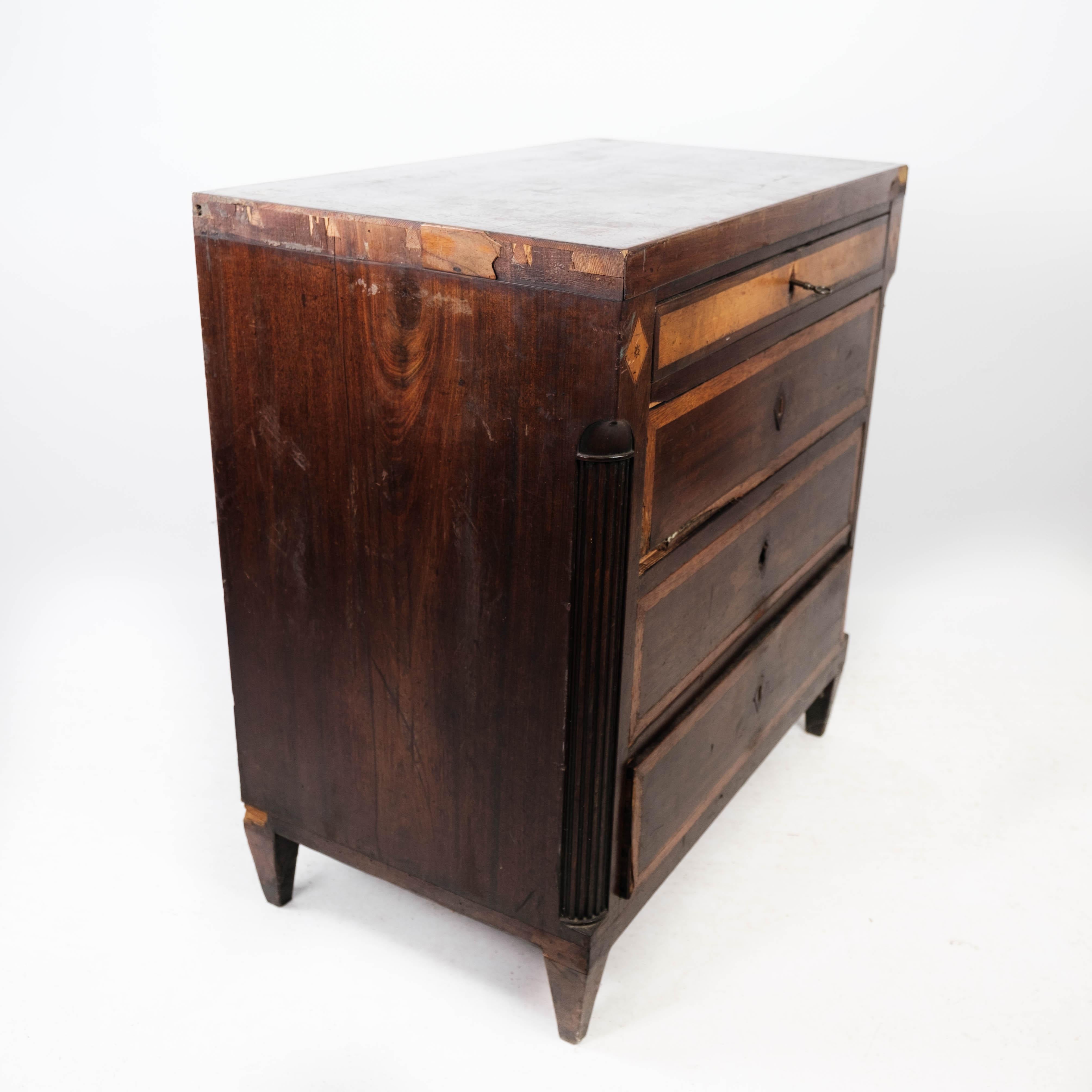 Louis Seize Chest of Drawers Made In Mahogany With Inlaid Wood From 1790s For Sale 6